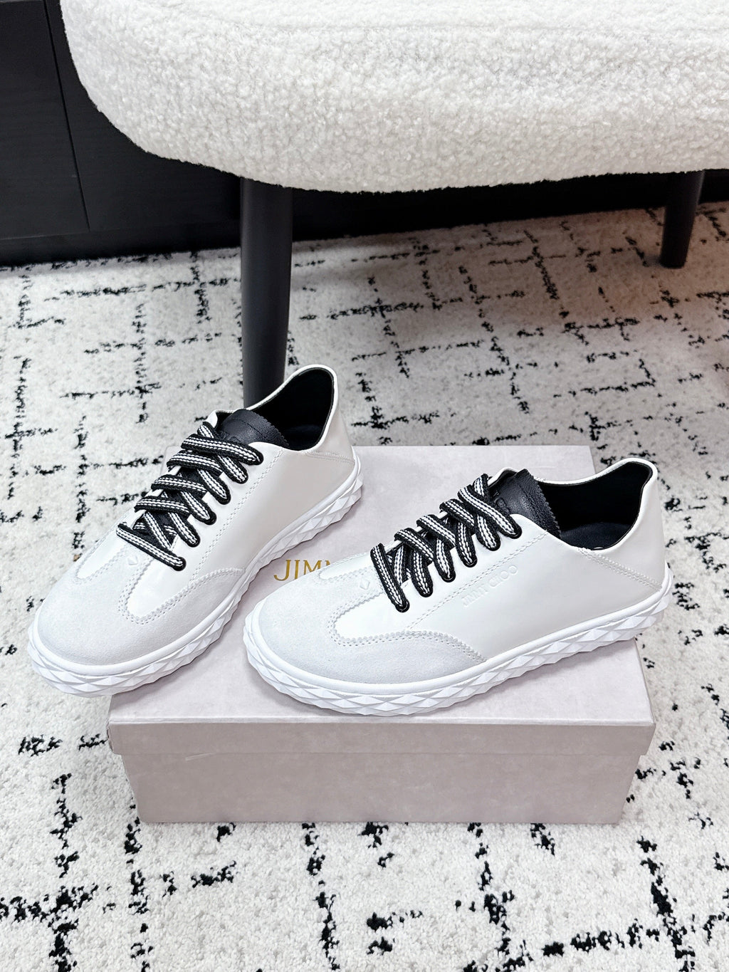 JIMMY CHOO 26S SNEAKERS IN WHITE SUEDE WITH BLACK LACES