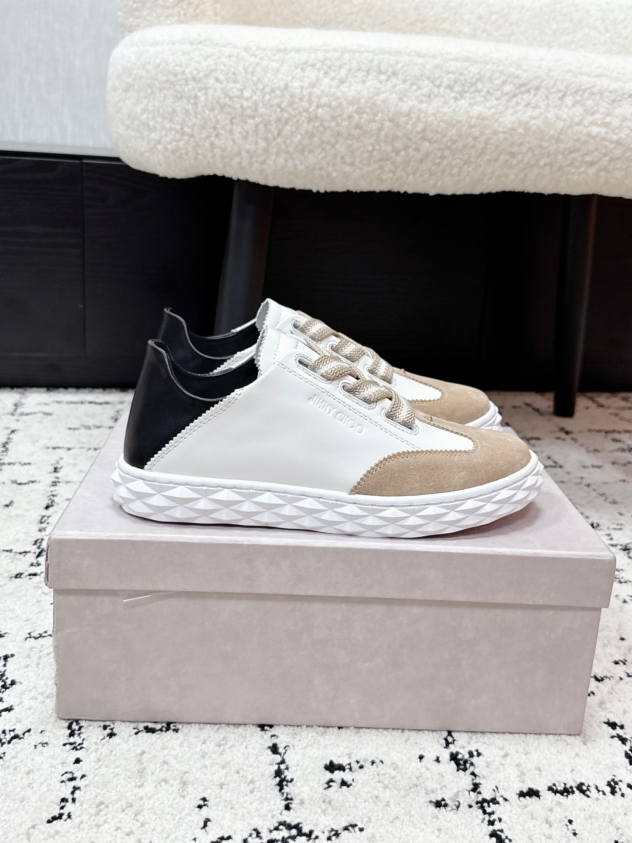 JIMMY CHOO 26S SNEAKERS IN BEIGE SUEDE AND WHITE CALFSKIN