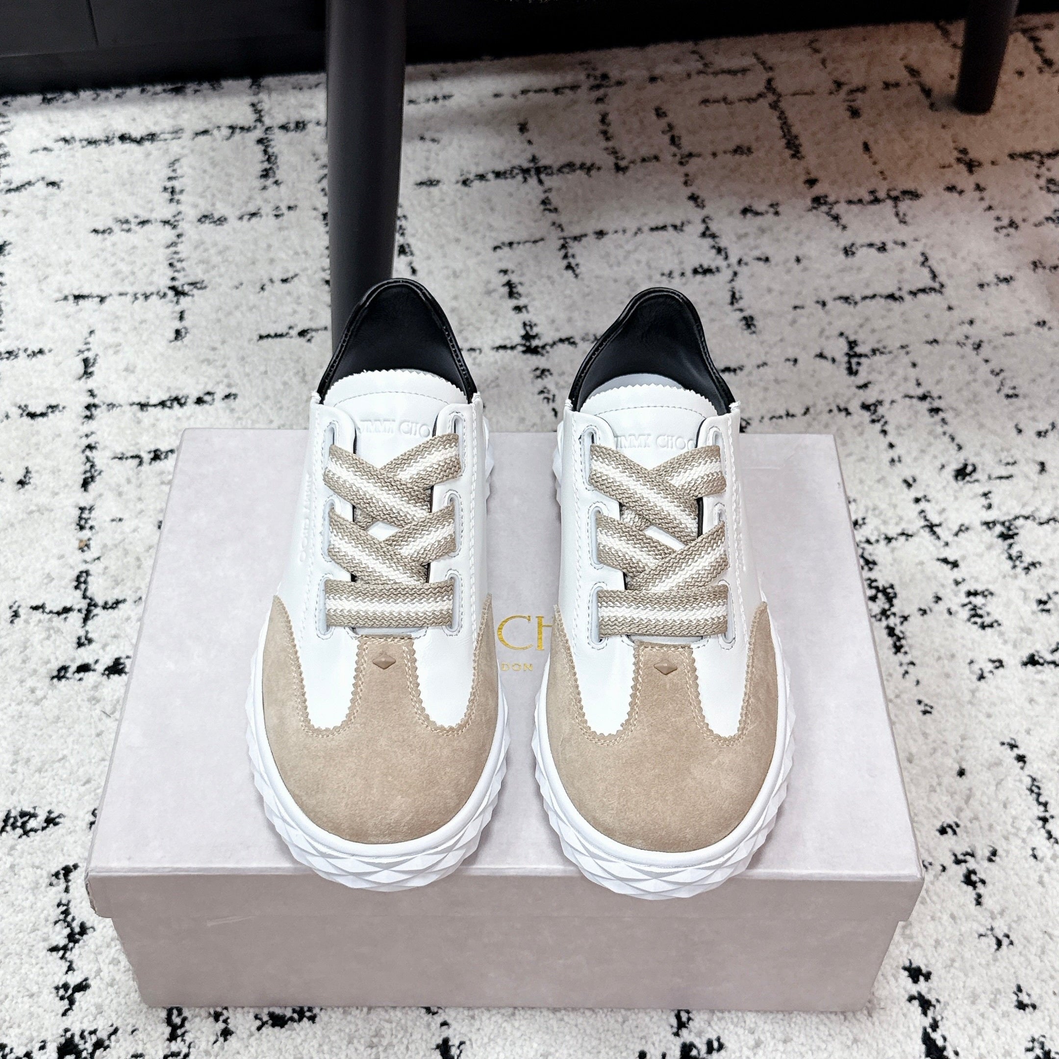 JIMMY CHOO 26S SNEAKERS IN BEIGE SUEDE AND WHITE CALFSKIN