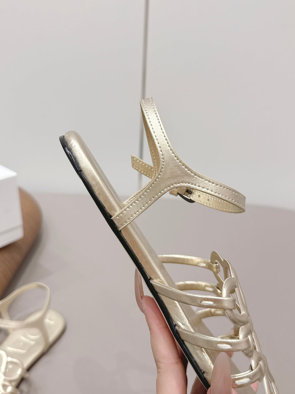 LOEWE 26S SQUARE TOE SANDALS IN GOLD CALFSKIN LOGO