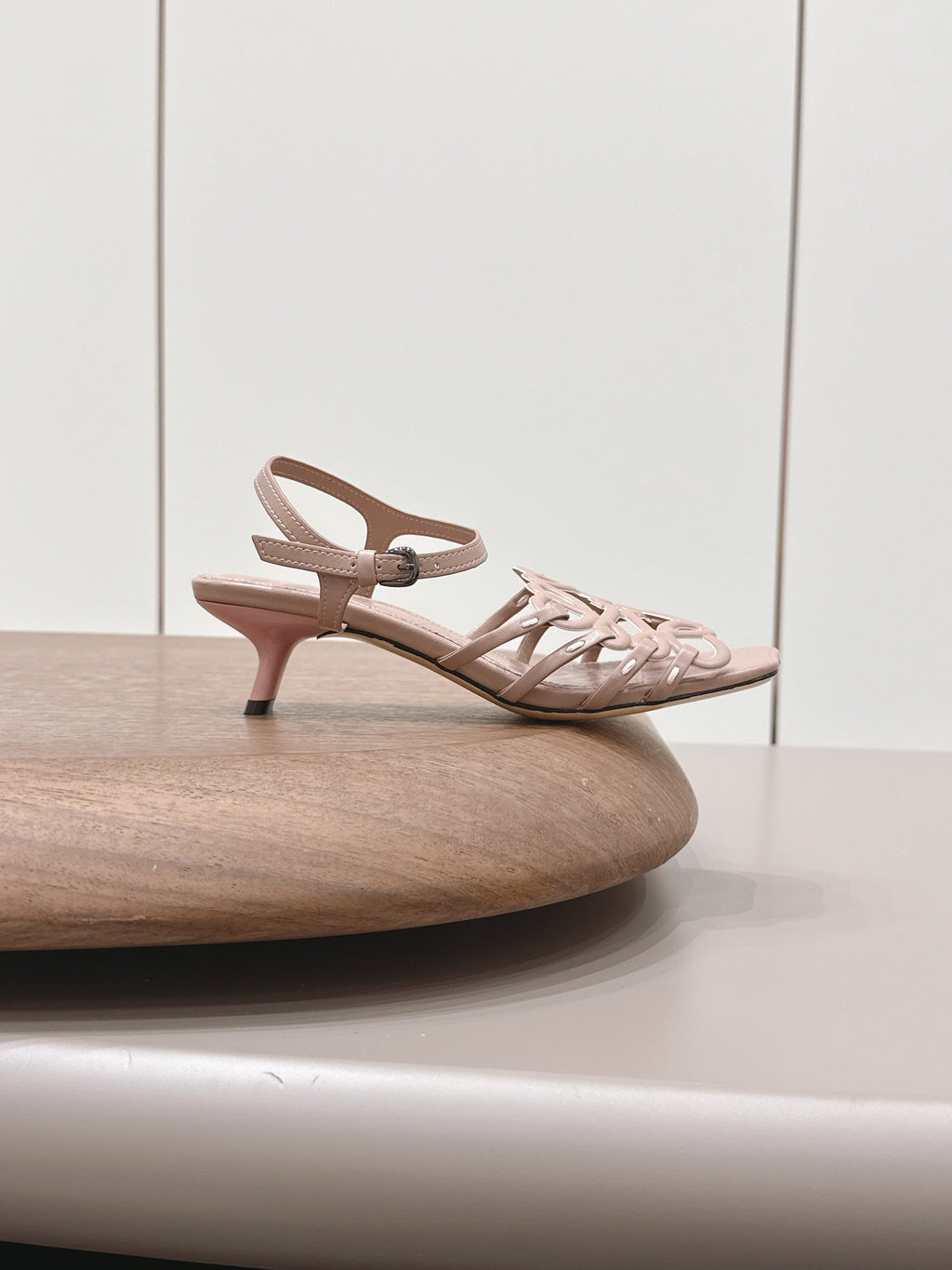 LOEWE 26S SQUARE TOE HEEL SANDALS 50MM IN PINK CALFSKIN LOGO