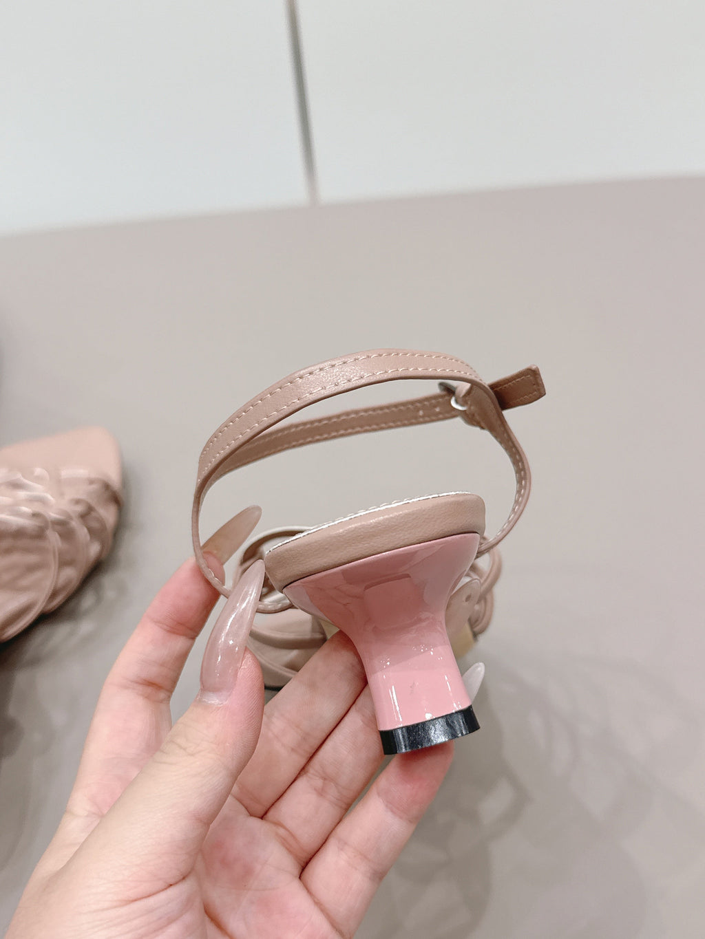 LOEWE 26S SQUARE TOE HEEL SANDALS 50MM IN PINK CALFSKIN LOGO