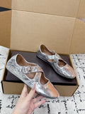 ALAIA 26S CROSS-STRAP BALLET FLATS IN SILVER LAMBSKIN