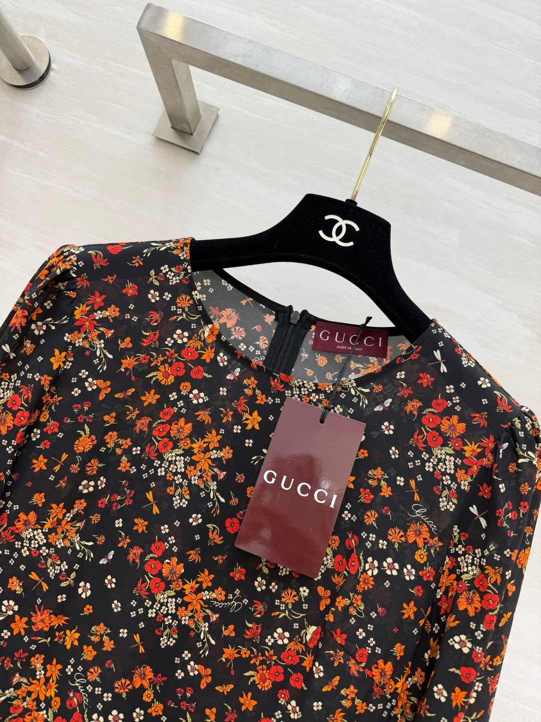 GUCCI 26S LONG-SLEEVE FLORAL A-LINE DRESS 399
