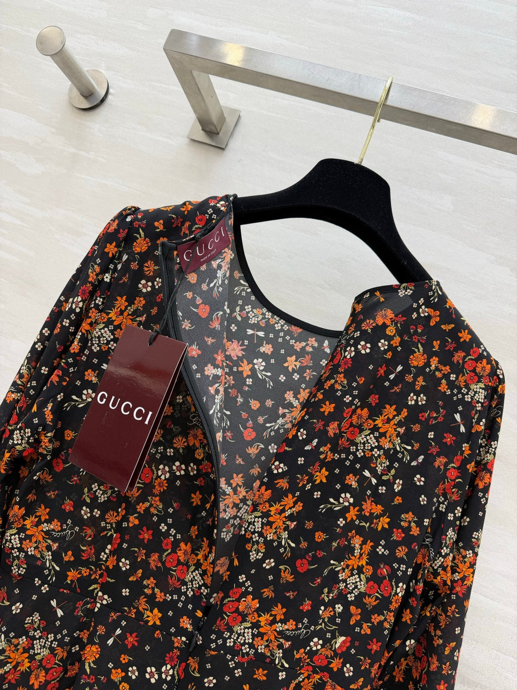 GUCCI 26S LONG-SLEEVE FLORAL A-LINE DRESS 399