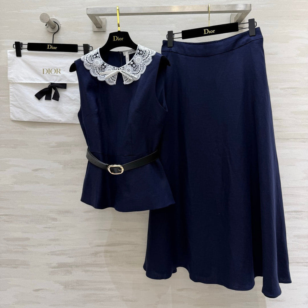 DIOR 26S TWO-PIECE SET WITH LACE-COLLAR TOP AND SKIRT 1386