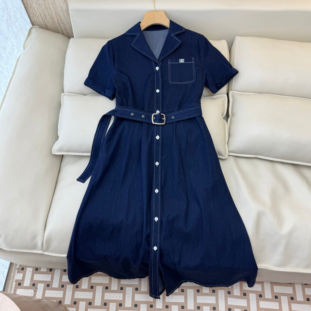 CELINE 26S LONG SHORT SLEEVE DENIM DRESS 367