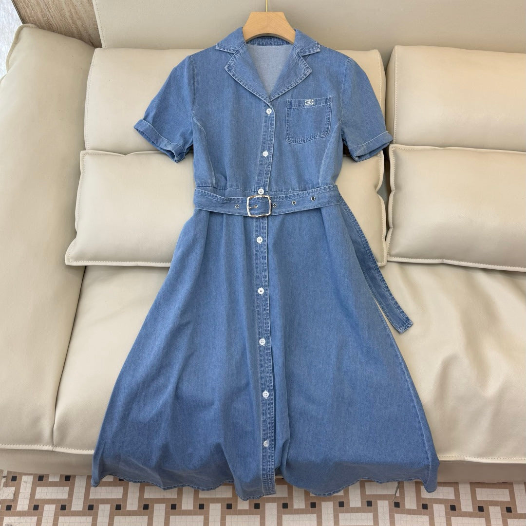 CELINE 26S LONG SHORT SLEEVE DENIM DRESS 366