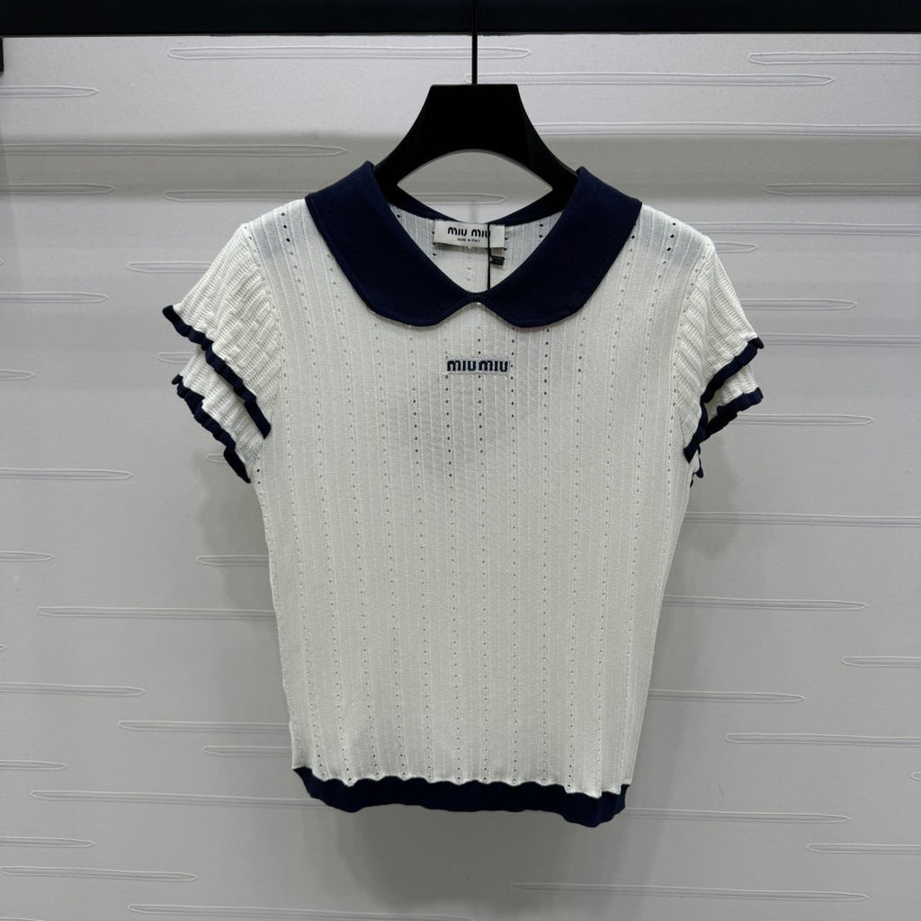 MIUMIU SHORT-SLEEVE PETER PAN COLLAR TOP 274825