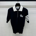 THOM SHORT-SLEEVE KNIT SWEATER WITH EMBROIDERED DOG MOTIF 274850
