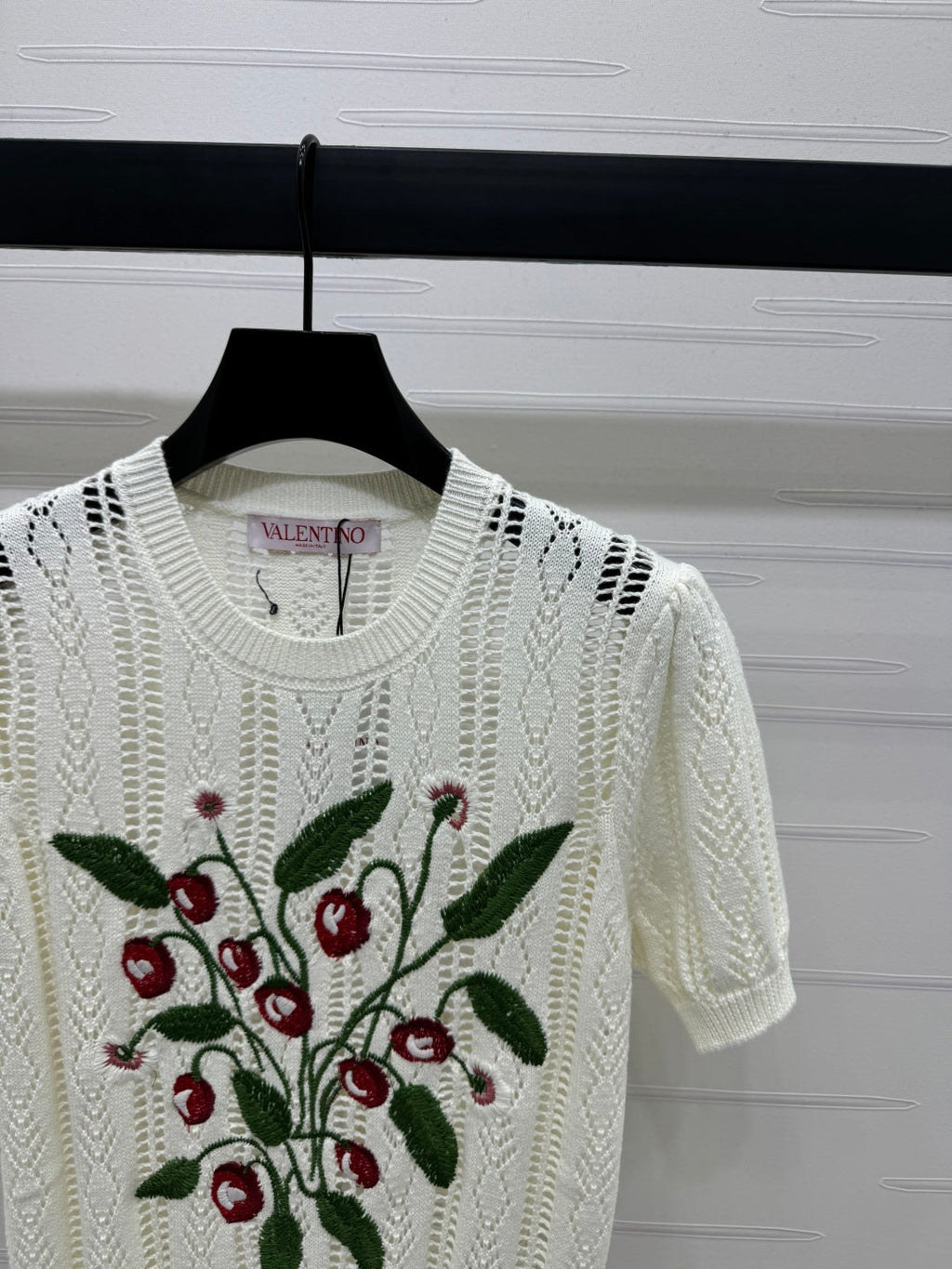 VALENTINO CREW NECK SHORT-SLEEVE KNIT TOP 274956