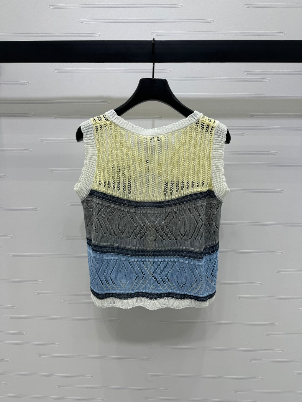 CHANEL EMBROIDERED LOGO OPEN-KNIT VEST 274869