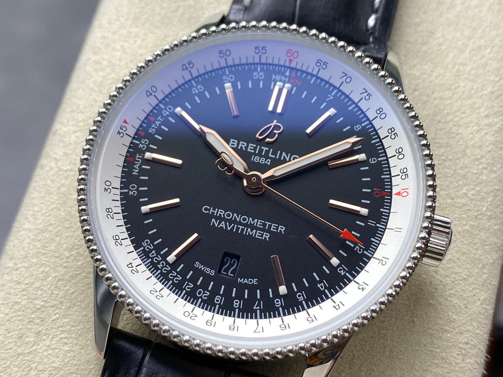 NAVITIMER AUTOMATIC 41 STEEL CASE BLACK ALLIGATOR LEATHER STRAP