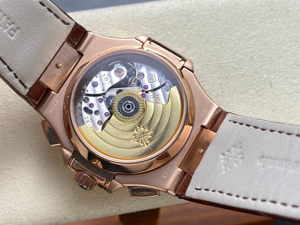 NAUTILUS ROSE GOLD CASE BROWN SUNBURST DIAL ALLIGATOR LEATHER STRAP
