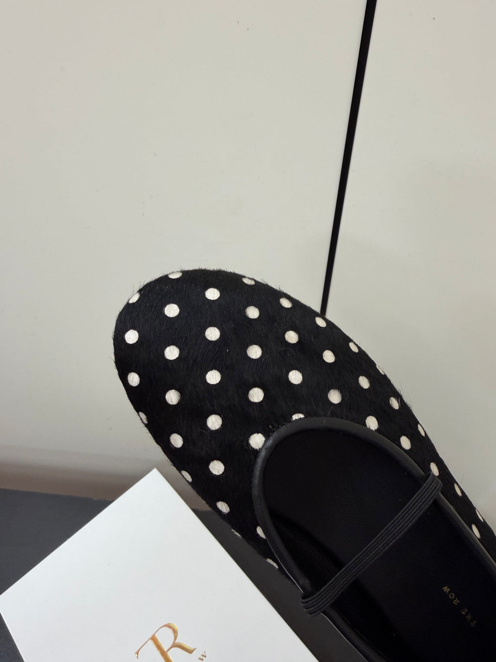 THE ROW 26S BALLET FLATS IN BLACK & WHITE MICRO POLKA DOT CALF HAIR CALFSKIN