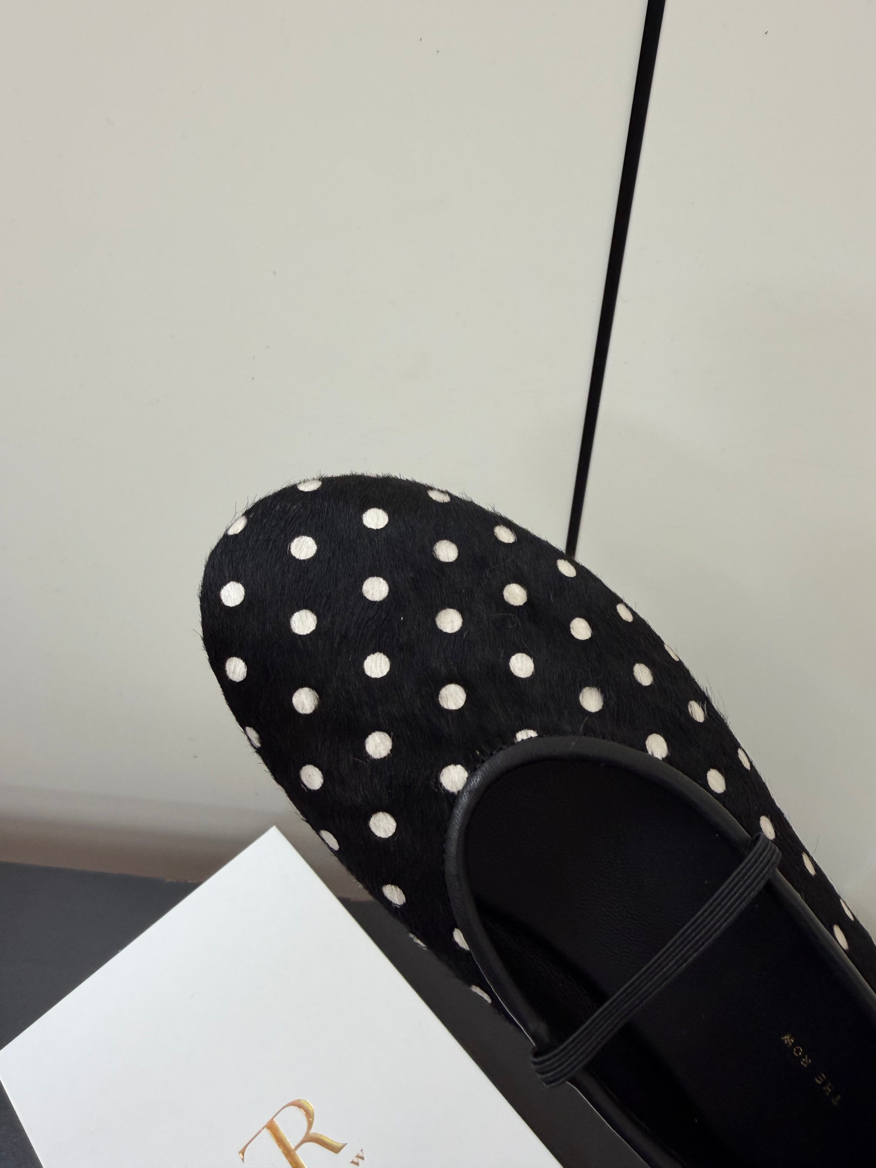 THE ROW 26S BALLET FLATS IN BLACK & WHITE MICRO POLKA DOT CALF HAIR CALFSKIN
