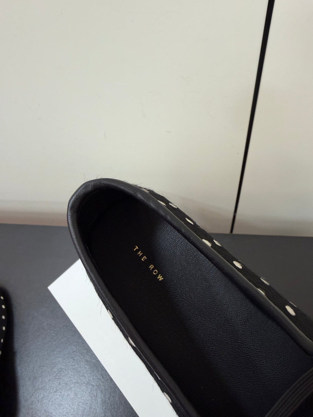 THE ROW 26S BALLET FLATS IN BLACK & WHITE MICRO POLKA DOT CALF HAIR CALFSKIN