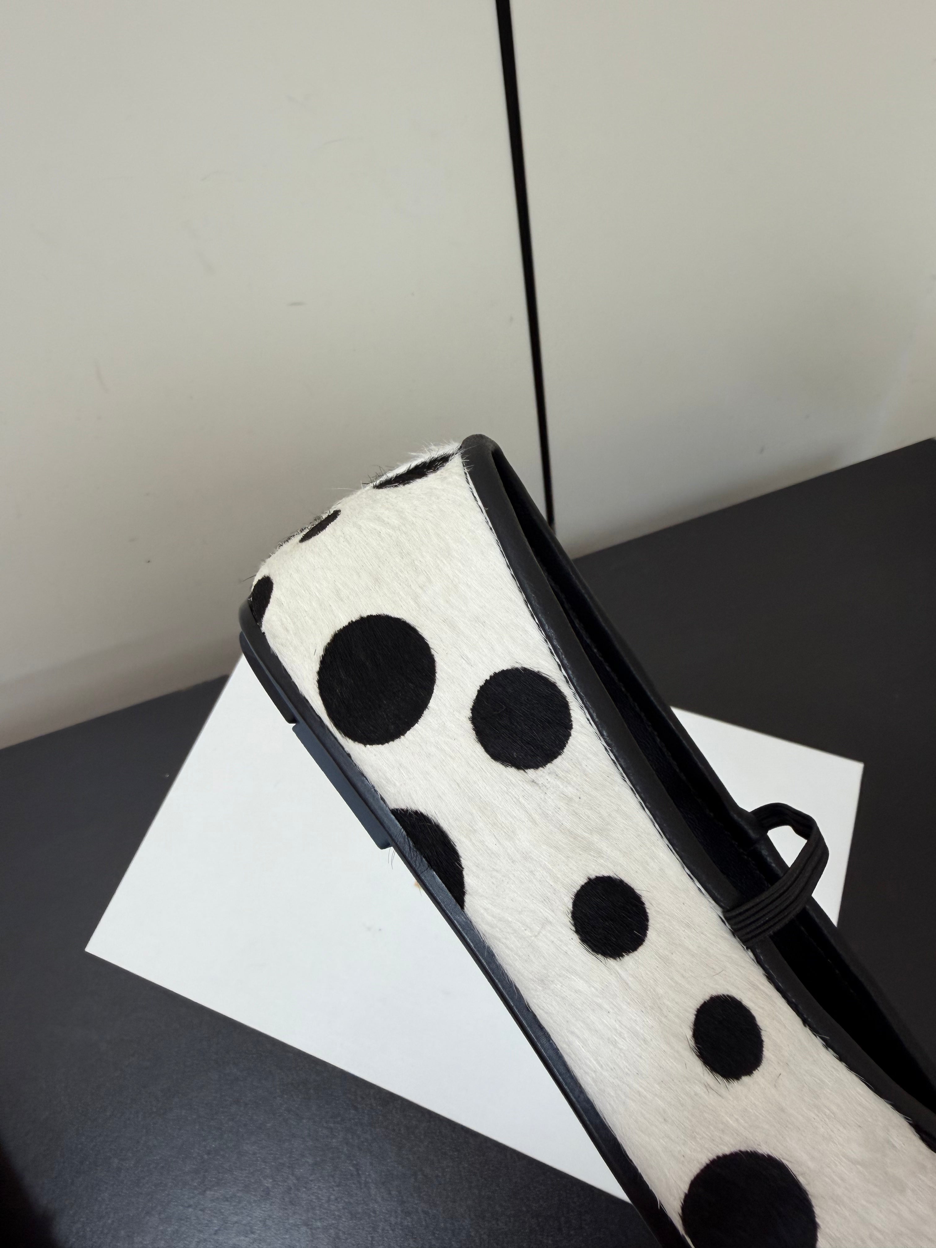 THE ROW 26S BALLET FLATS IN WHITE & BLACK POLKA DOT CALF HAIR CALFSKIN