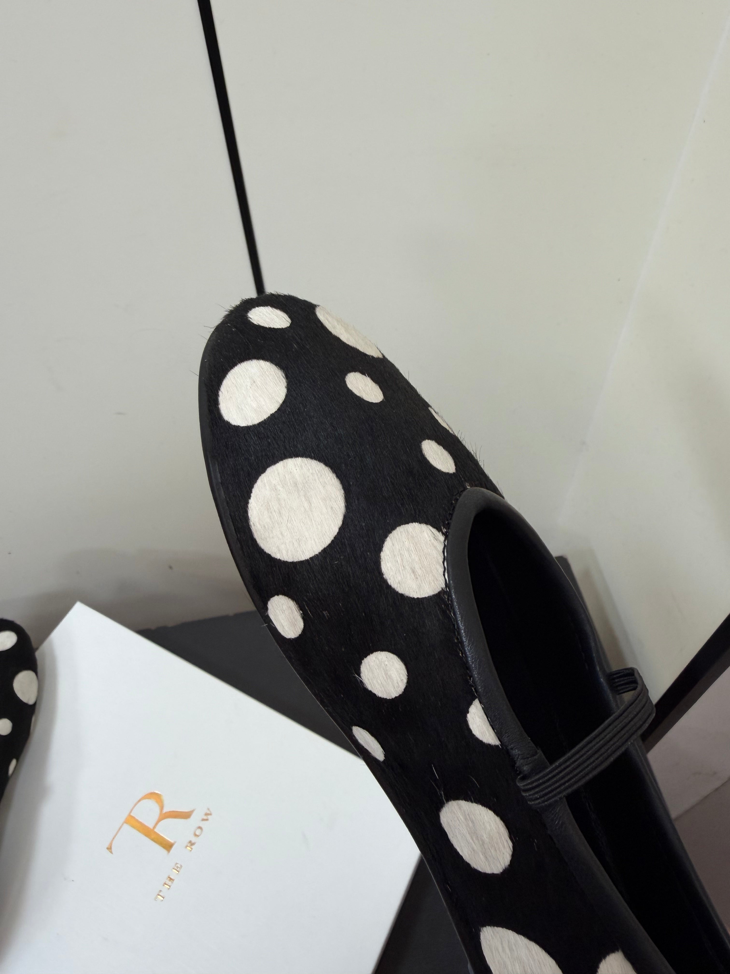 THE ROW 26S BALLET FLATS IN BLACK & WHITE POLKA DOT CALF HAIR CALFSKIN