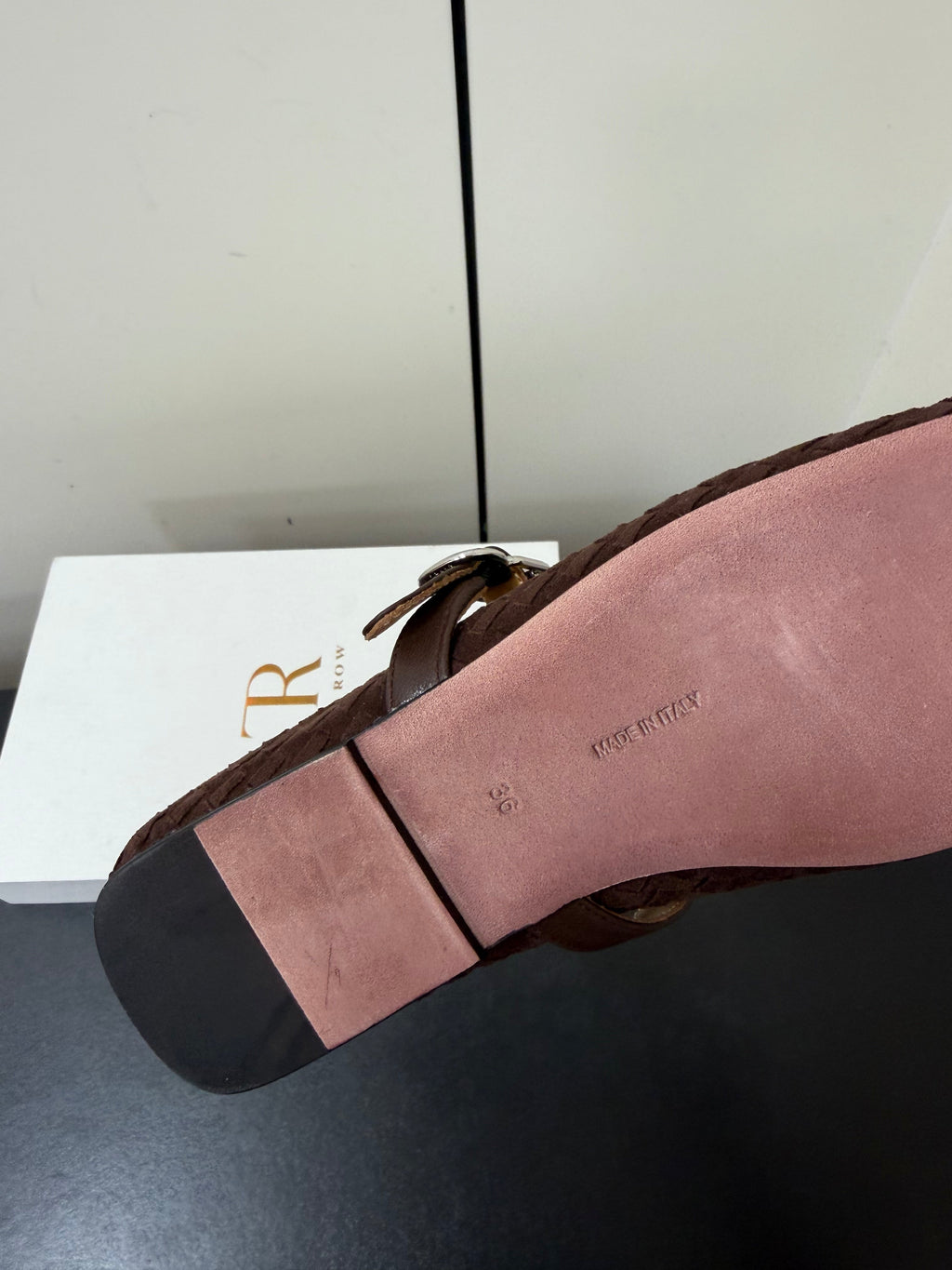 THE ROW 26S MARY JANE BALLET FLATS IN DARK BROWN SUEDE AND CALFSKIN