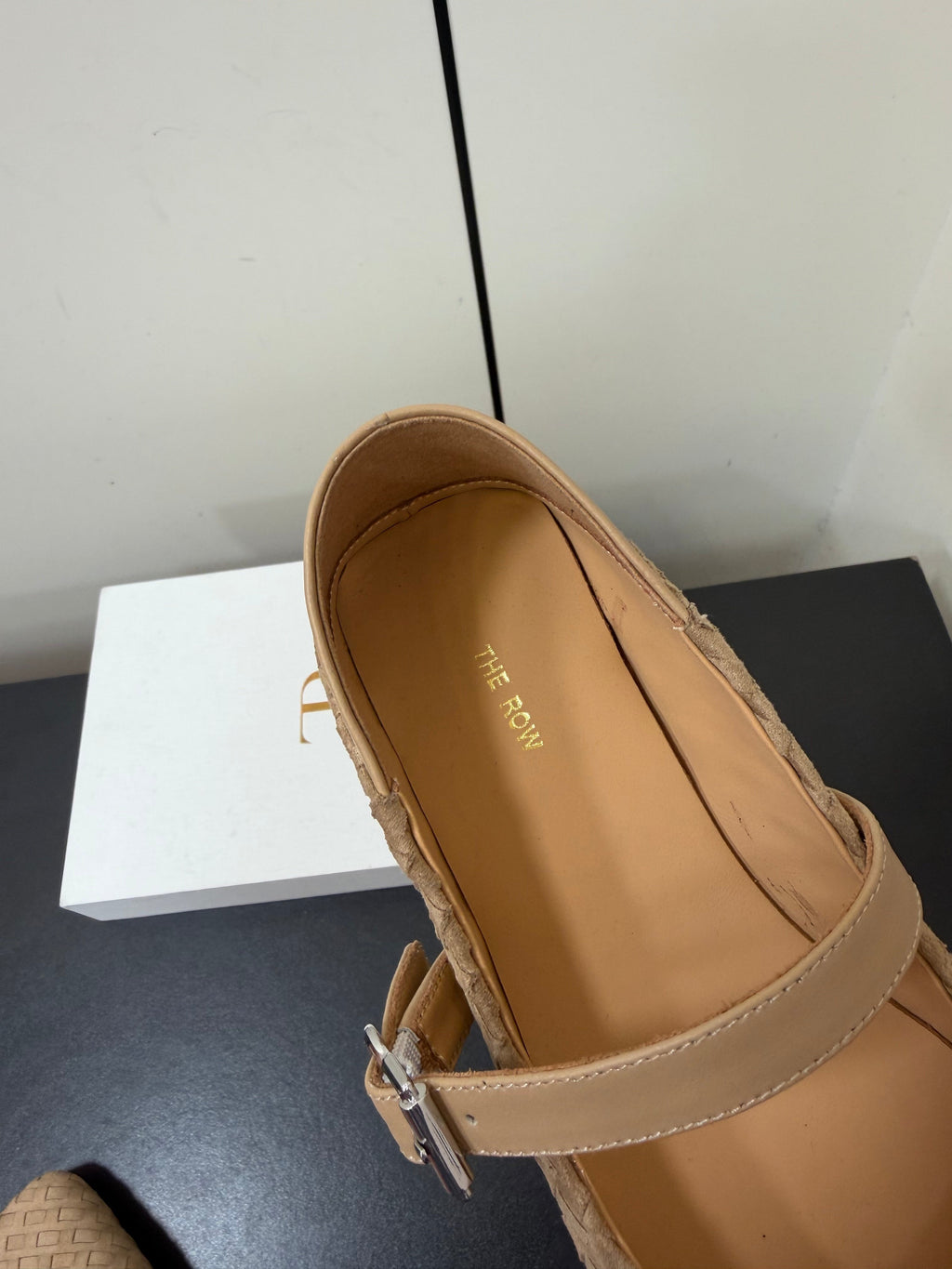 THE ROW 26S MARY JANE BALLET FLATS IN BEIGE SUEDE AND CALFSKIN