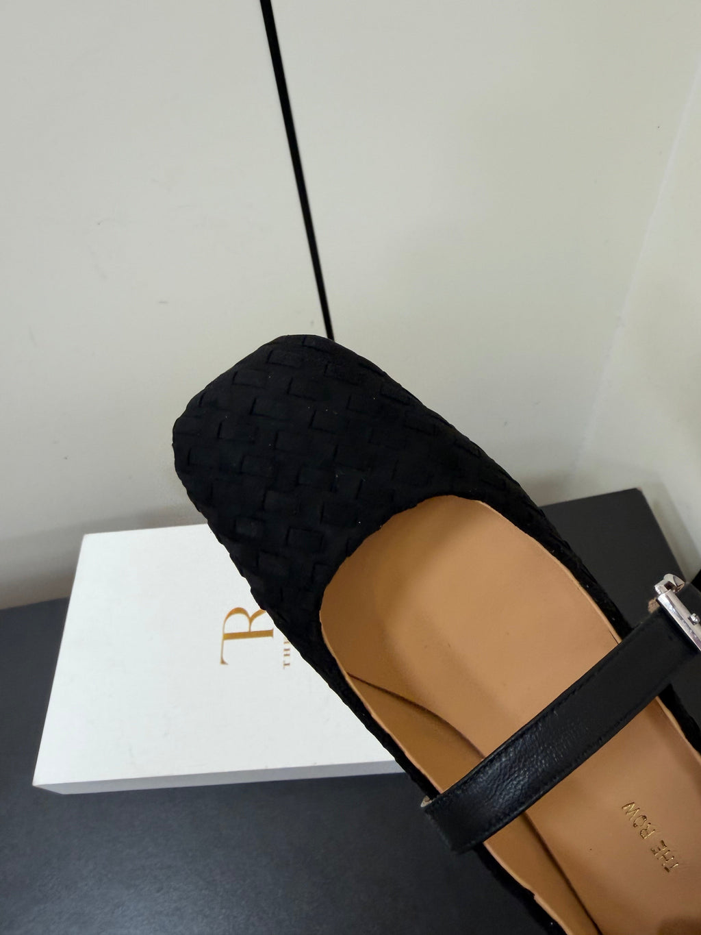 THE ROW 26S MARY JANE BALLET FLATS IN BLACK SUEDE AND CALFSKIN