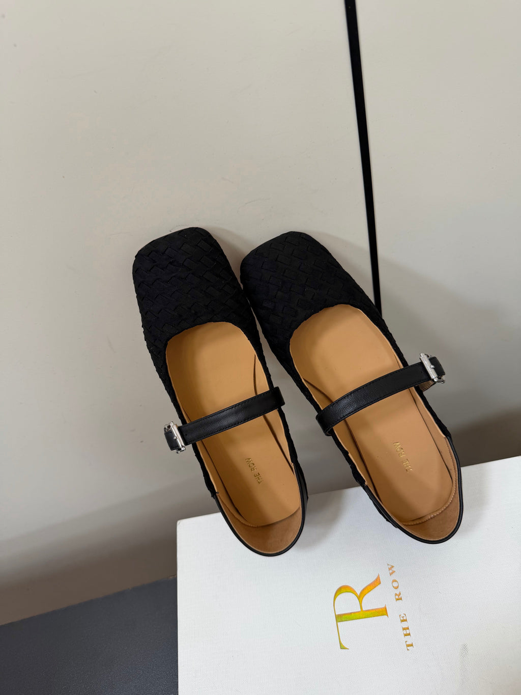 THE ROW 26S MARY JANE BALLET FLATS IN BLACK SUEDE AND CALFSKIN