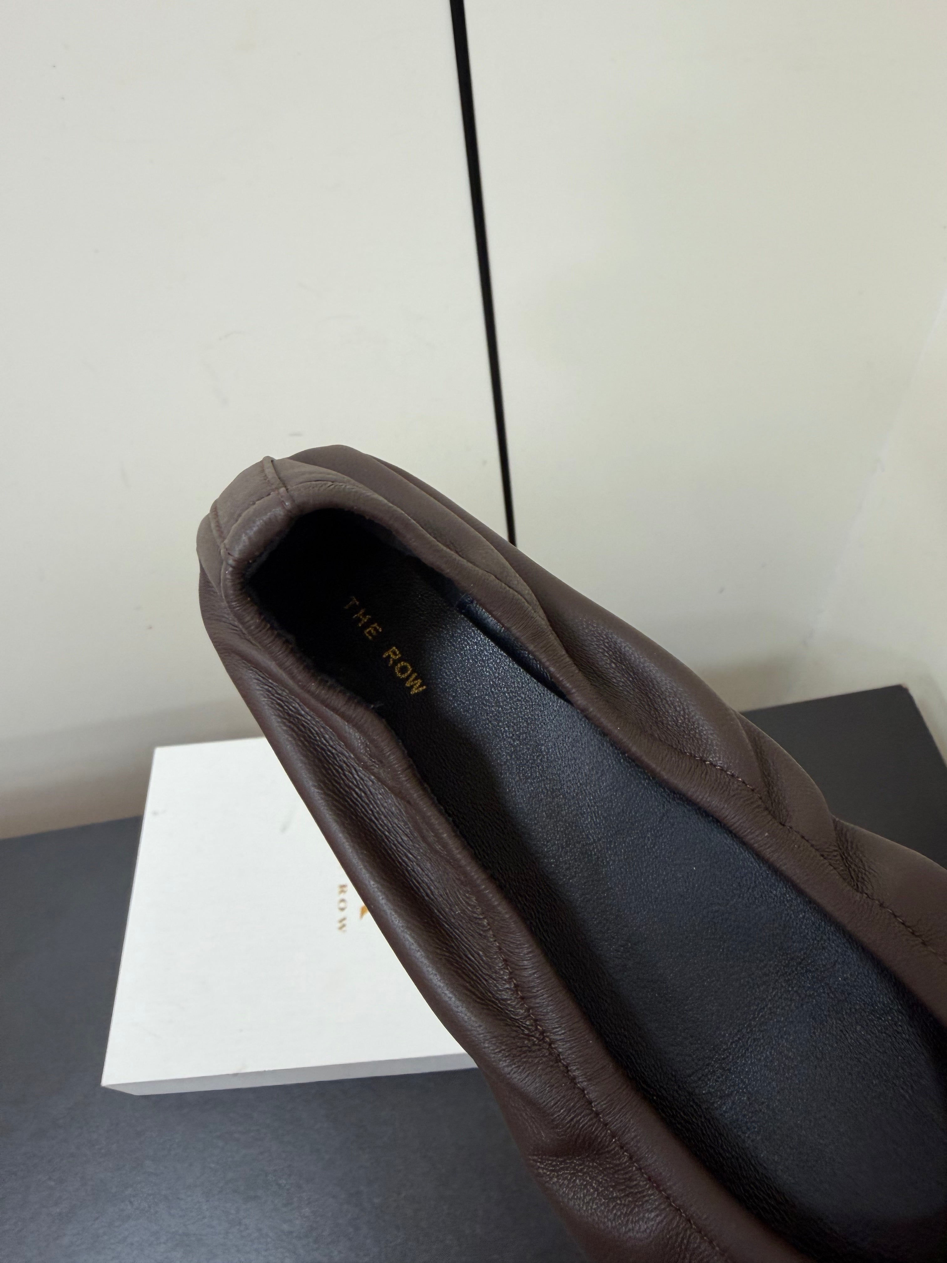 THE ROW 26S POINTED TOE BALLET FLATS IN CHOCOLATE BROWN LAMBSKIN