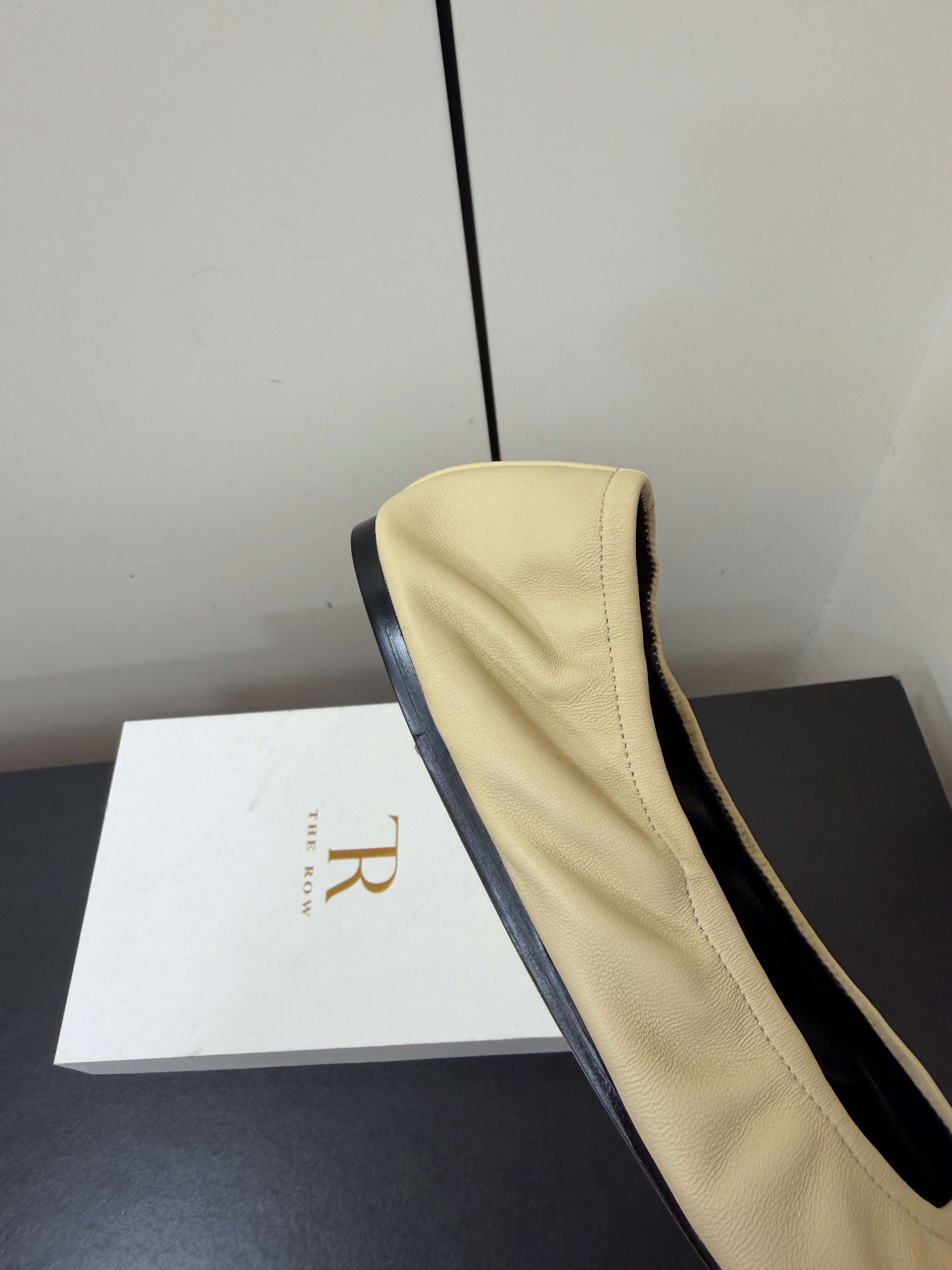 THE ROW 26S POINTED TOE BALLET FLATS IN BUTTER BEIGE LAMBSKIN
