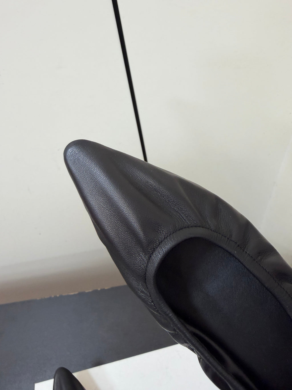 THE ROW 26S POINTED TOE BALLET FLATS IN BLACK LAMBSKIN