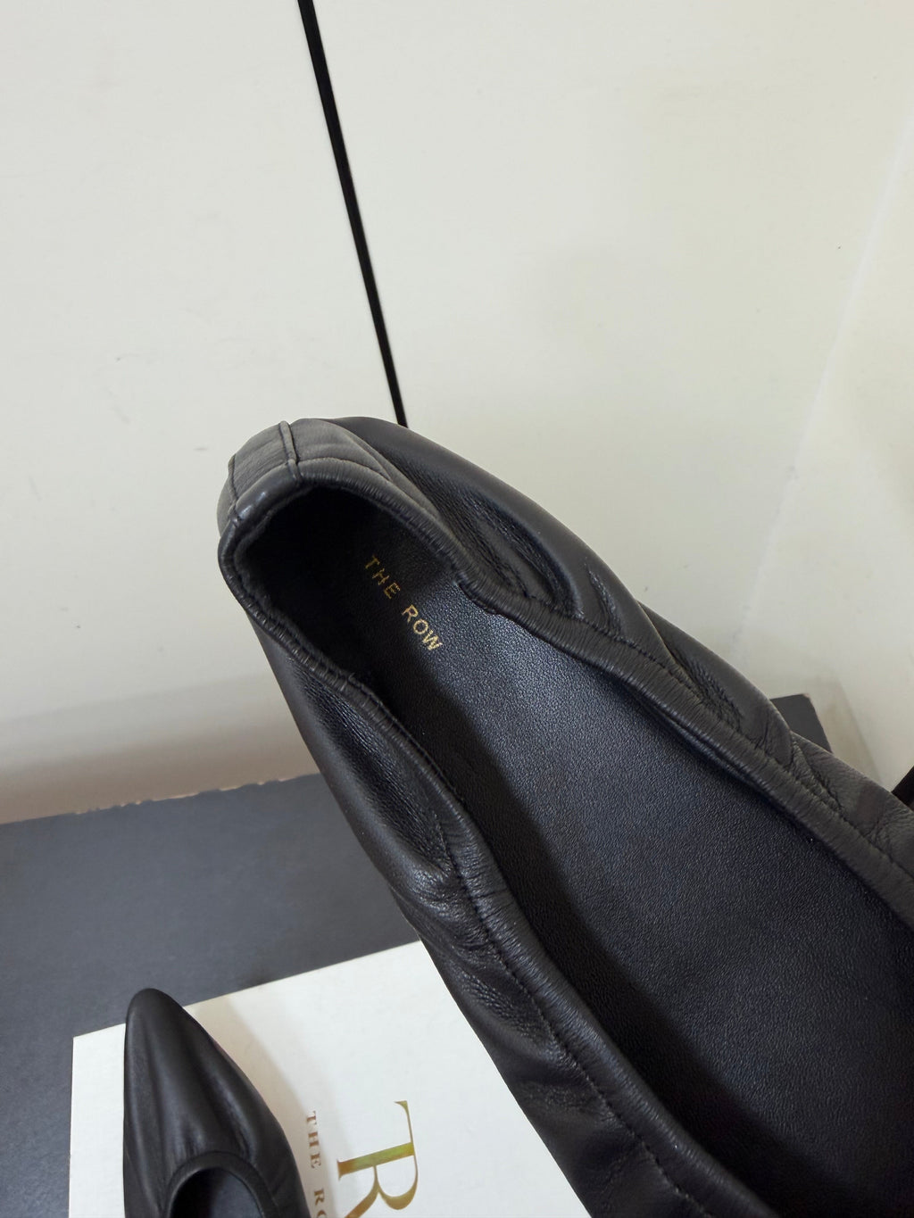 THE ROW 26S POINTED TOE BALLET FLATS IN BLACK LAMBSKIN