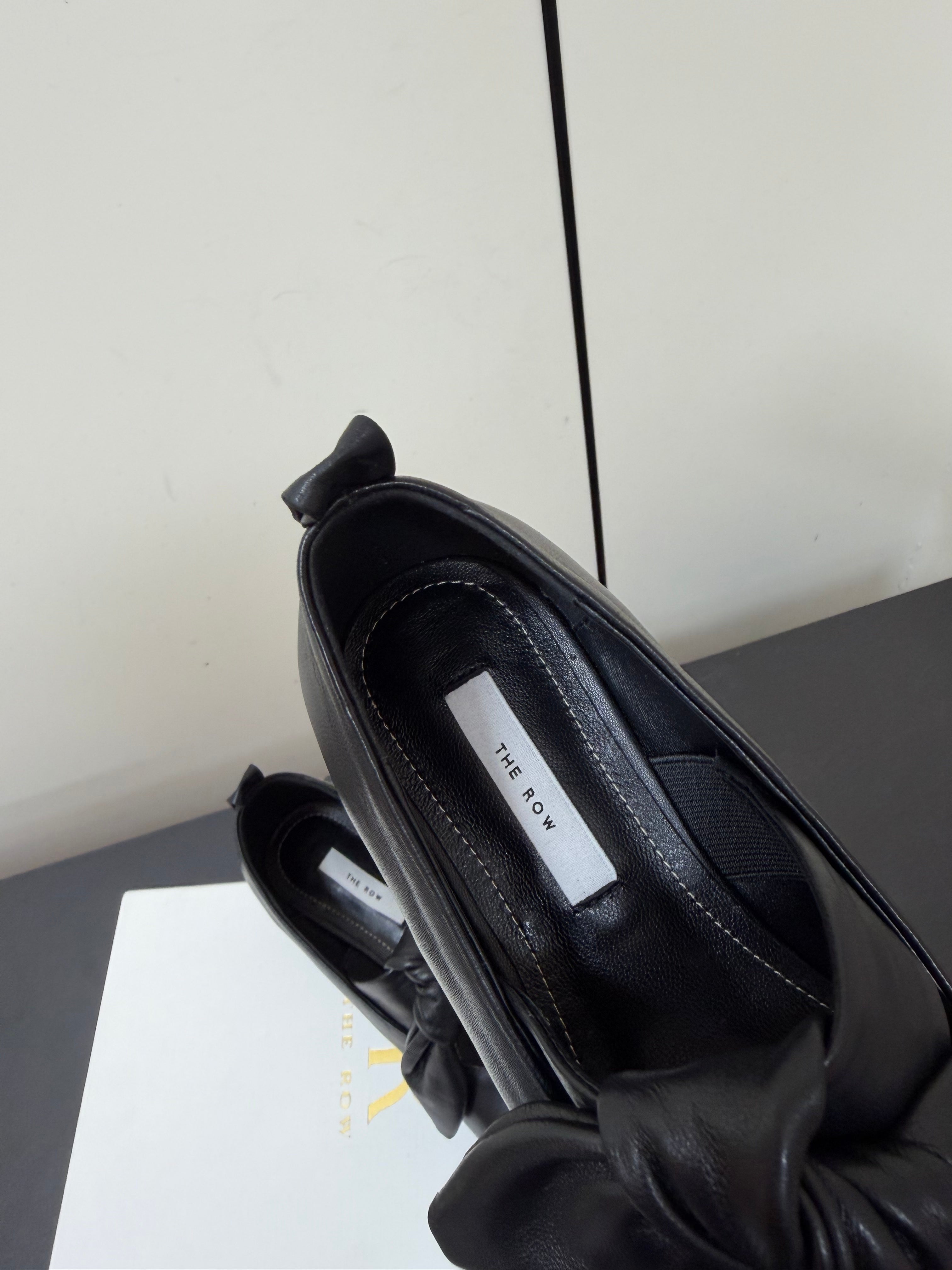 THE ROW 26S BALLET FLATS IN BLACK KNOT DETAIL CALFSKIN WITH SQUARE TOE