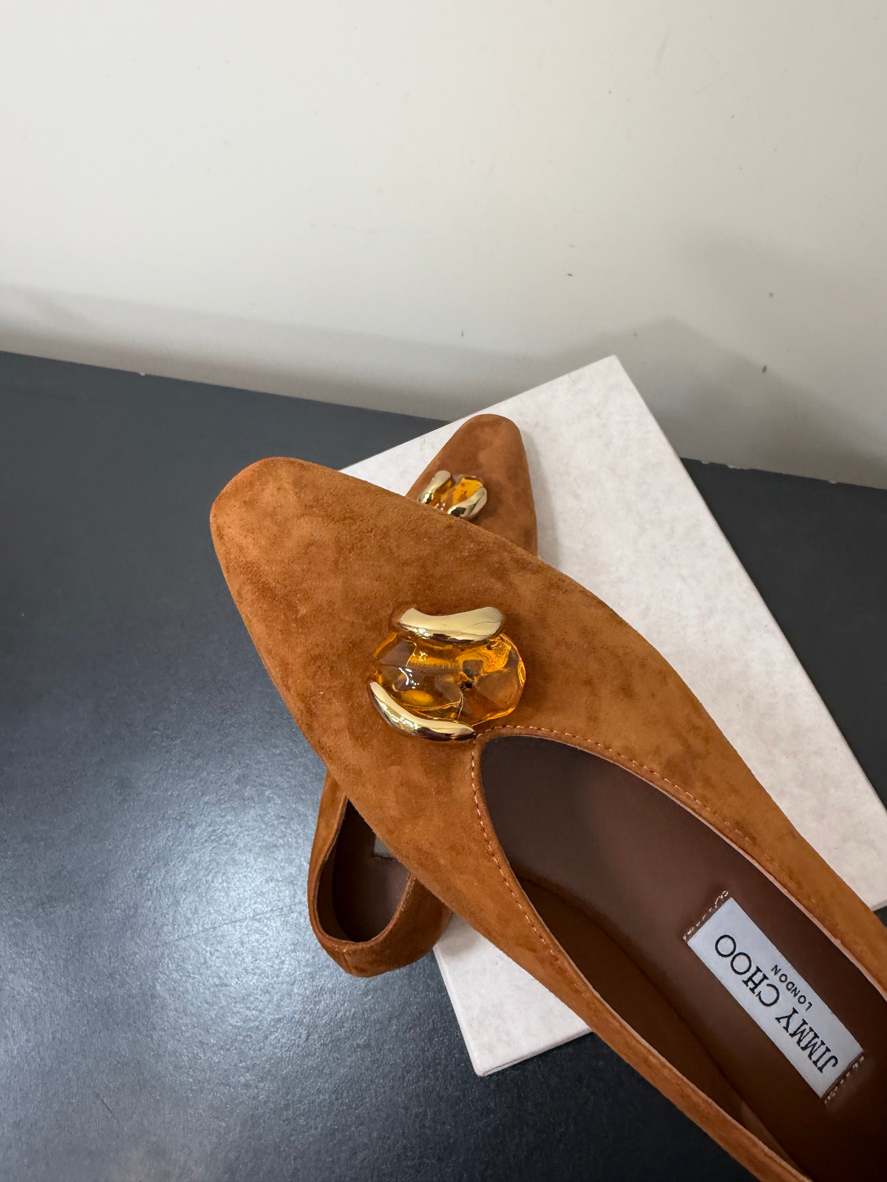 JIMMY CHOO 26S BALLET FLATS IN BROWN SUEDE