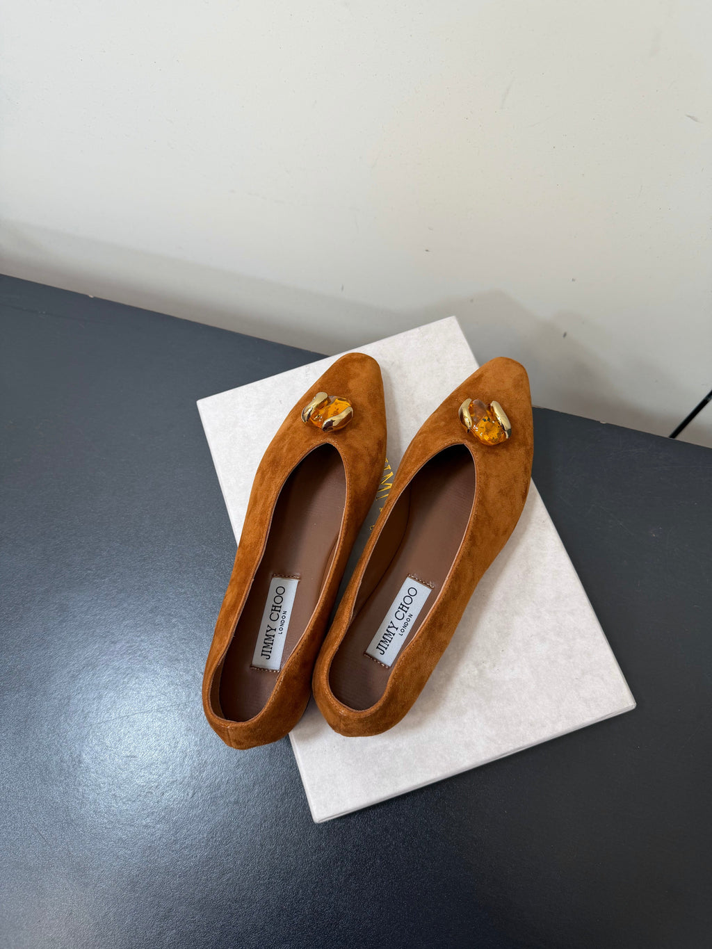 JIMMY CHOO 26S BALLET FLATS IN BROWN SUEDE