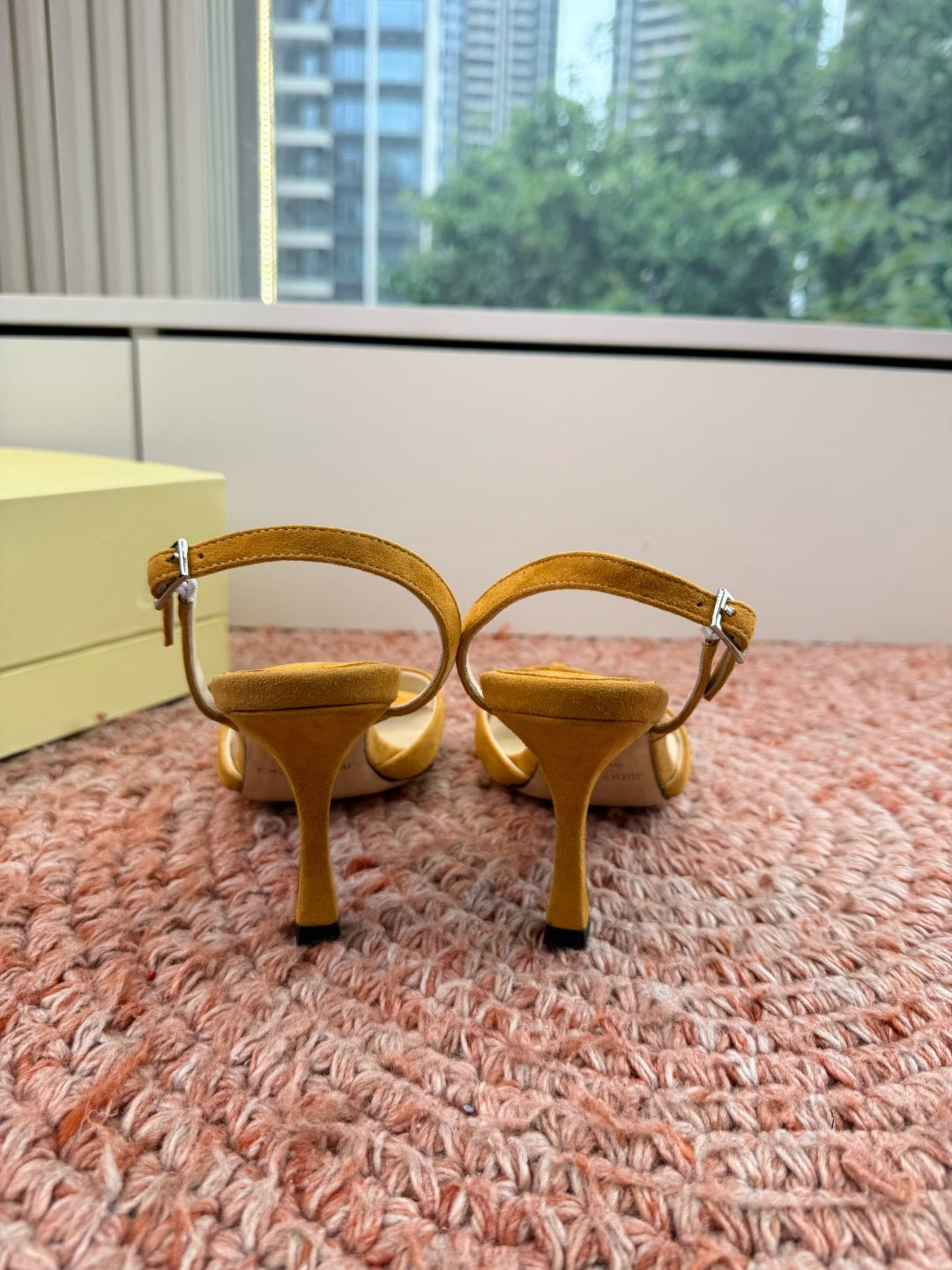 JIMMY CHOO 26S CROSS-STRAP HIGH-HEEL SANDALS IN MUSTARD YELLOW SUEDE