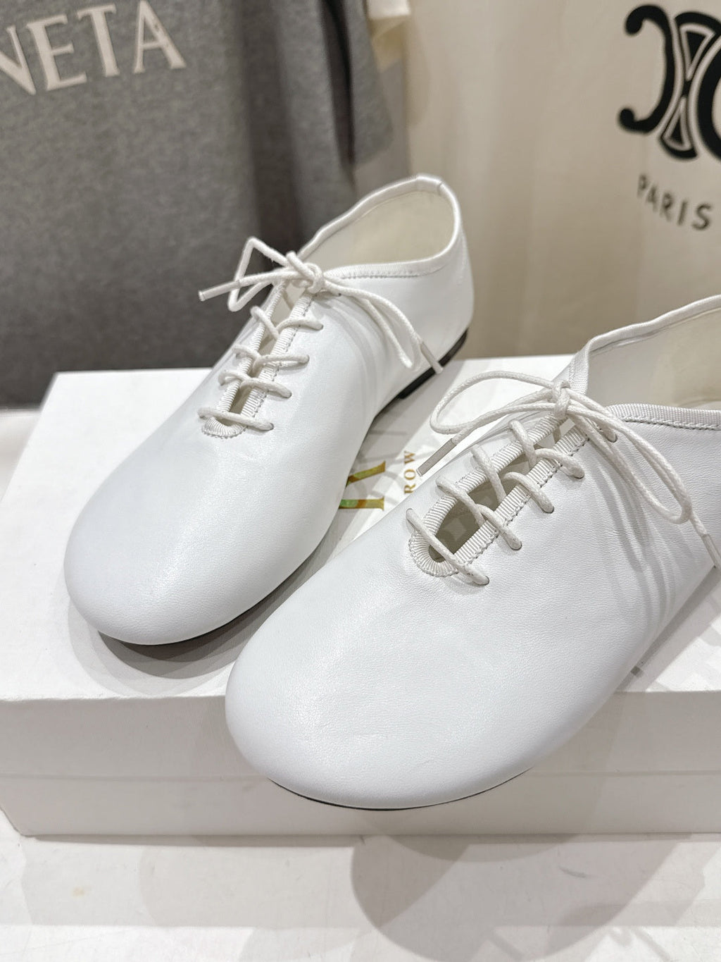 THE ROW 26S MINIMAL LACE-UP SHOES IN WHITE CALFSKIN