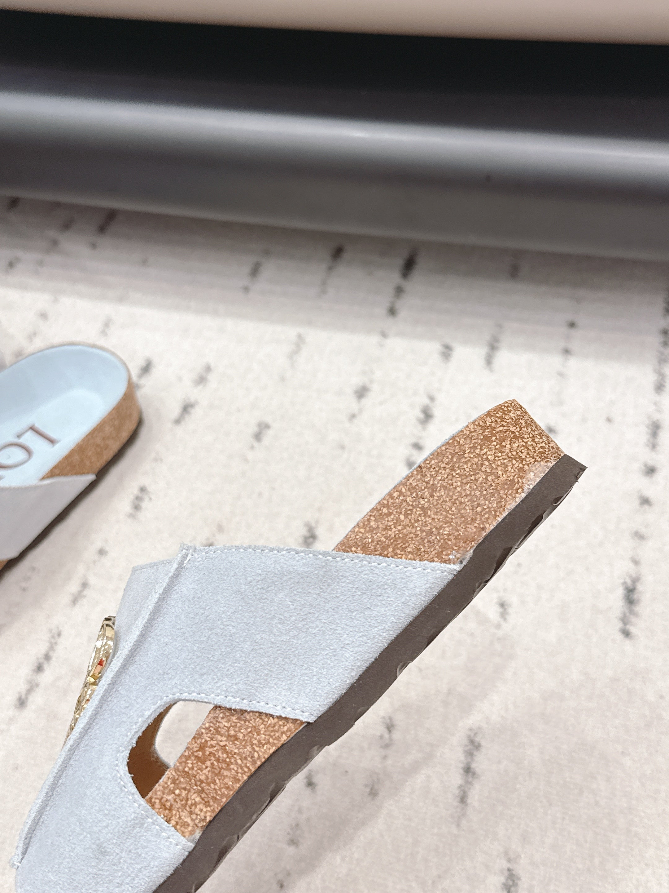 LOEWE 26S FLAT SANDALS IN LIGHT BLUE LOGO GOLD HARDWARE