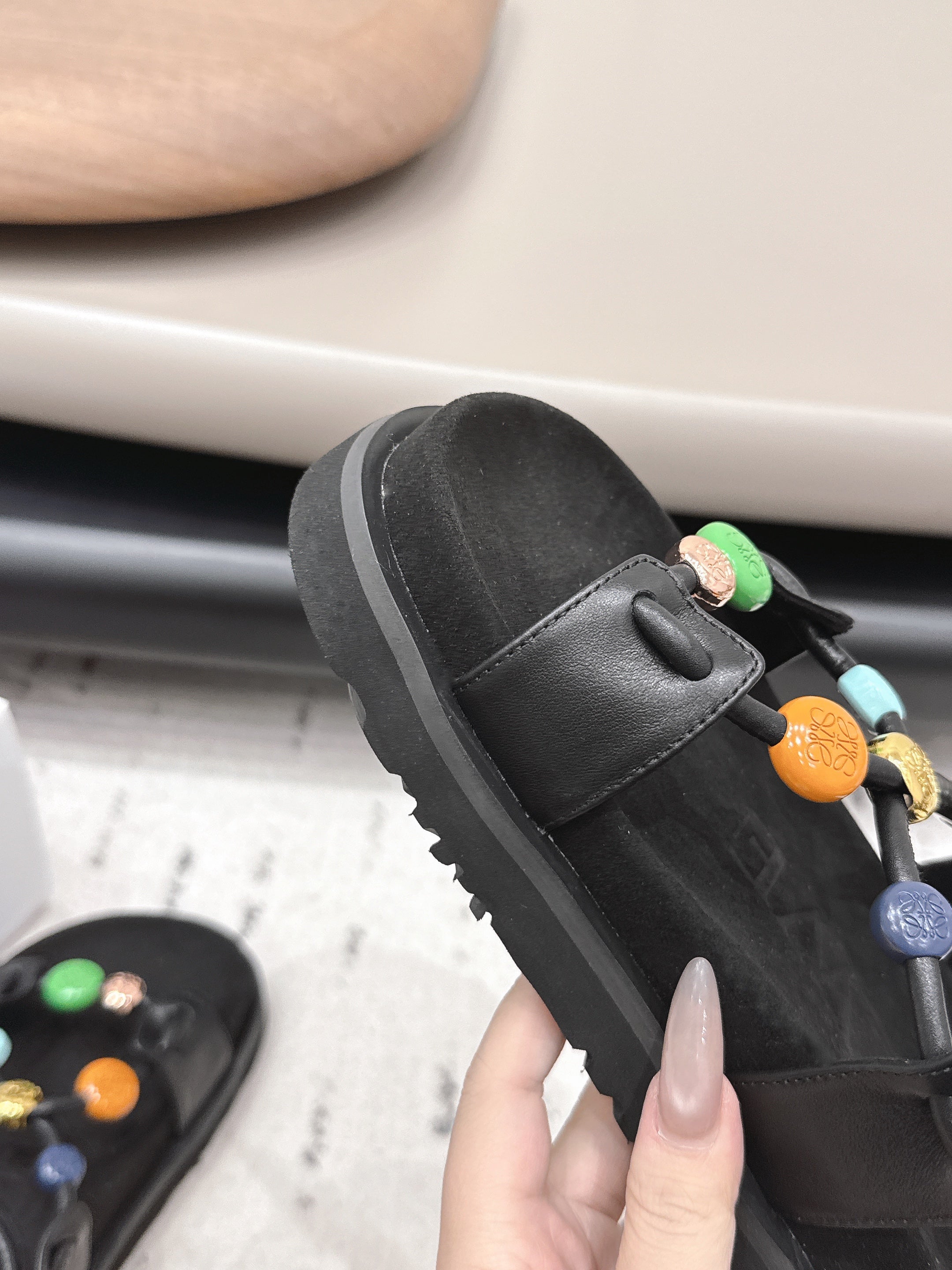 LOEWE 26S ROUND TOE WEDGE SANDALS 30MM IN BLACK CALFSKIN AND SUEDE