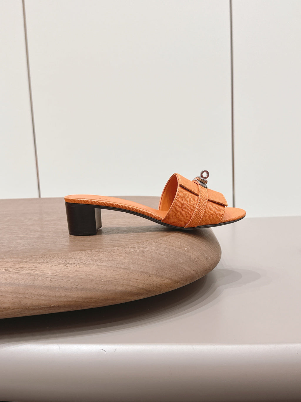 HM 26S KELLY HEEL SANDAL 50MM IN ORANGE EPSOM CALFSKIN SILVER HARDWARE