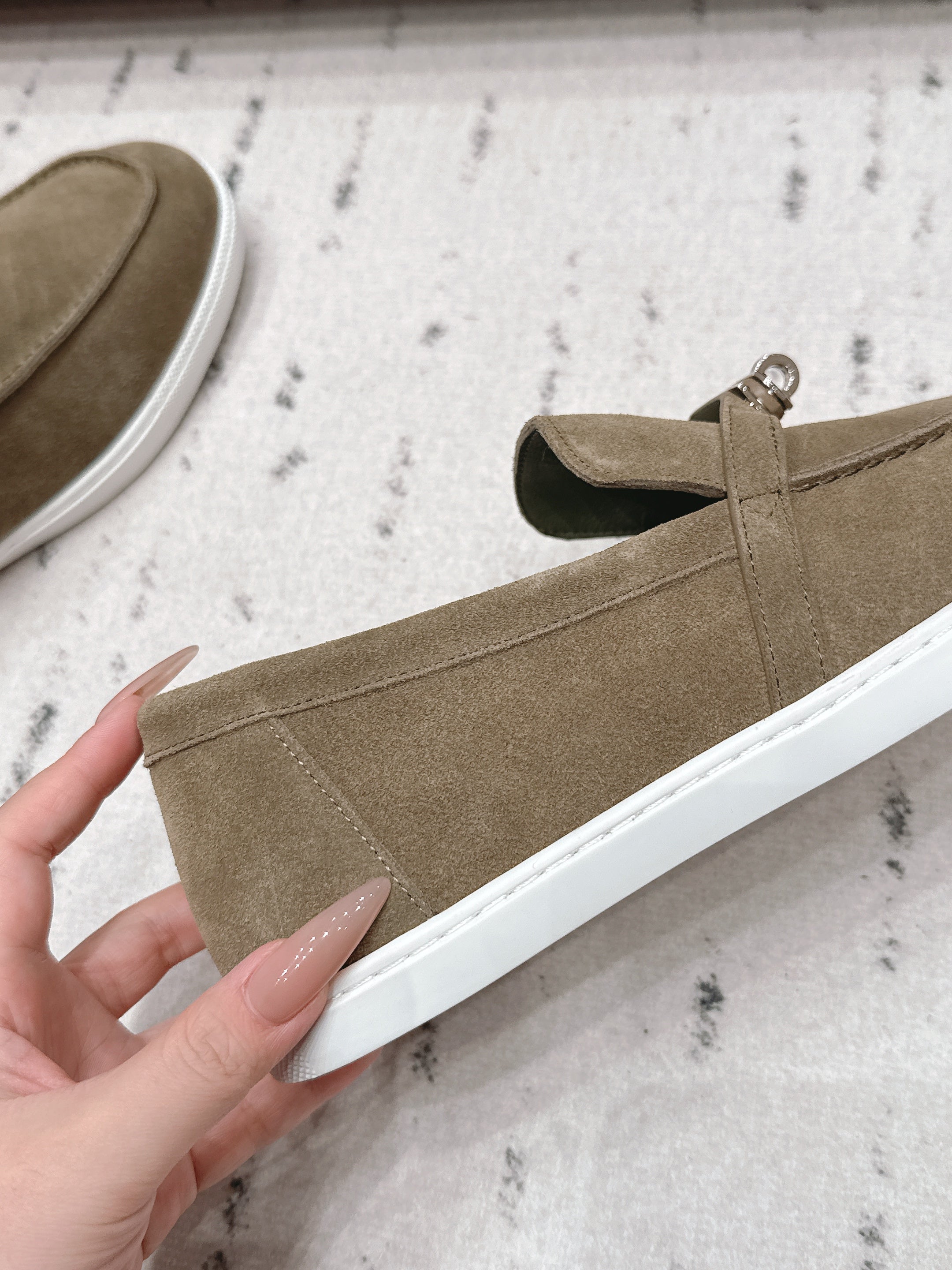 HM 26S KELLY PARIS LOAFERS IN OLIVE BROWN SUEDE SILVER HARDWARE