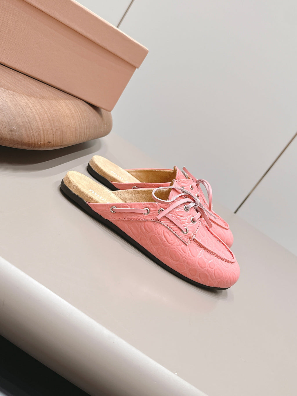 MIUMIU 26S LOAFER MULES IN PINK CALFSKIN