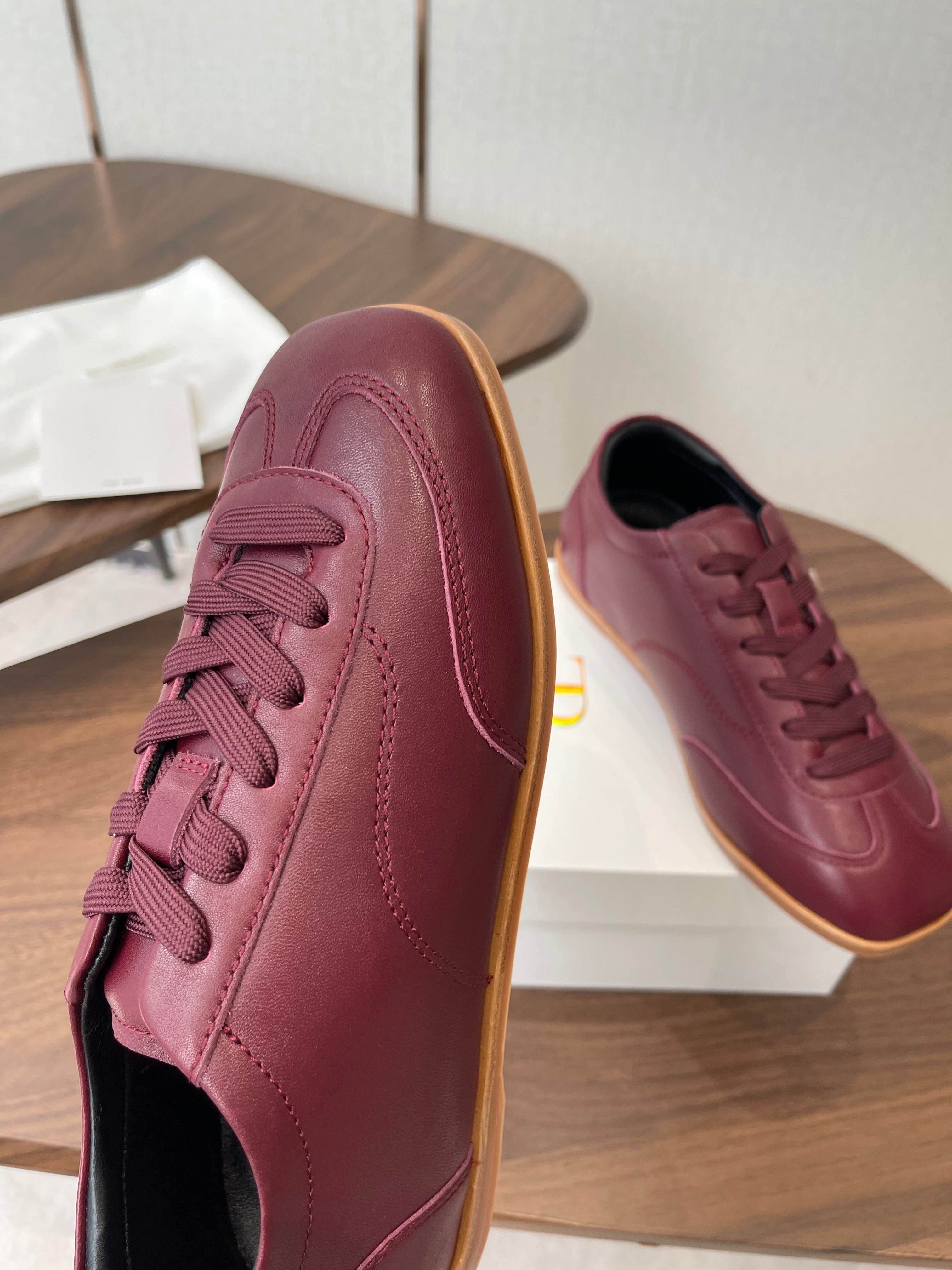 THE ROW 26S SNEAKERS IN BURGUNDY RED CALFSKIN