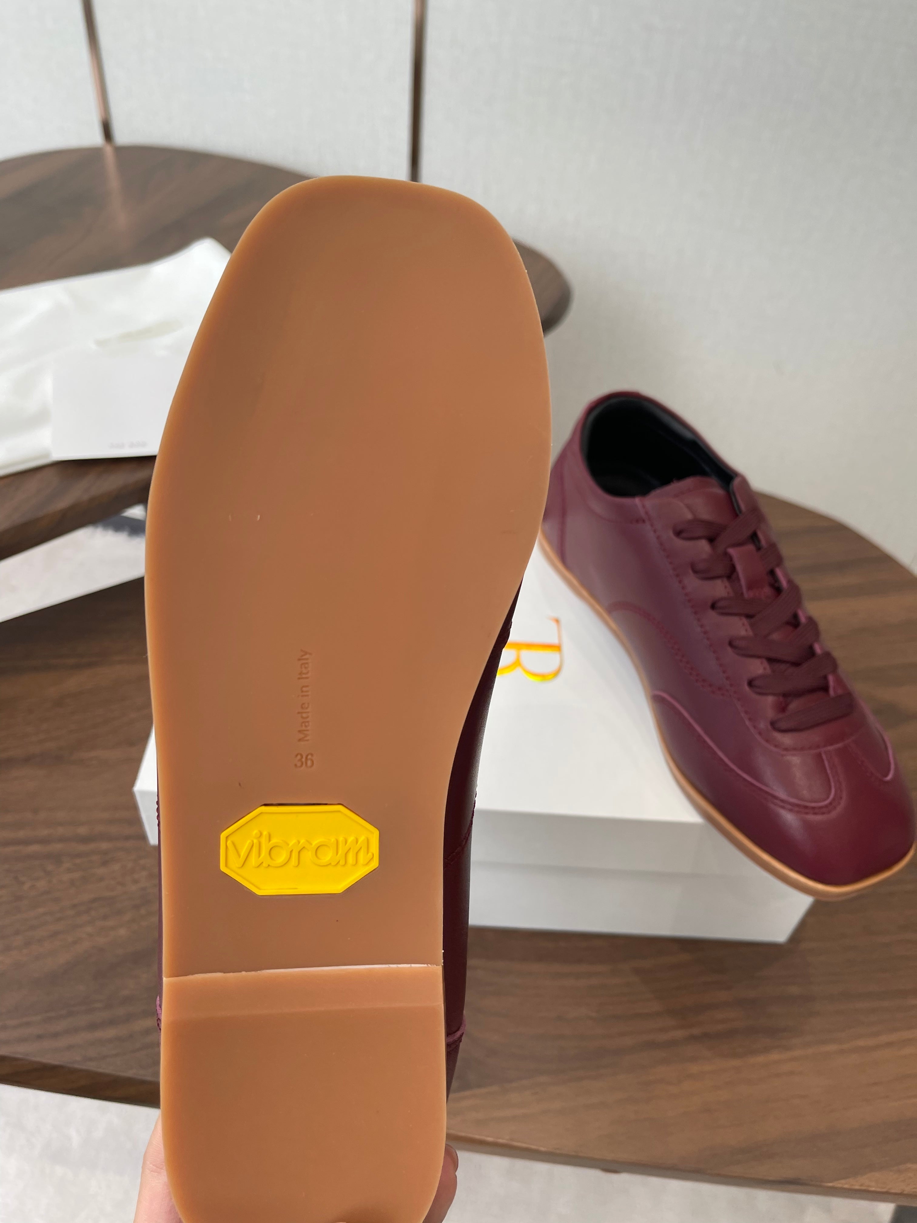 THE ROW 26S SNEAKERS IN BURGUNDY RED CALFSKIN