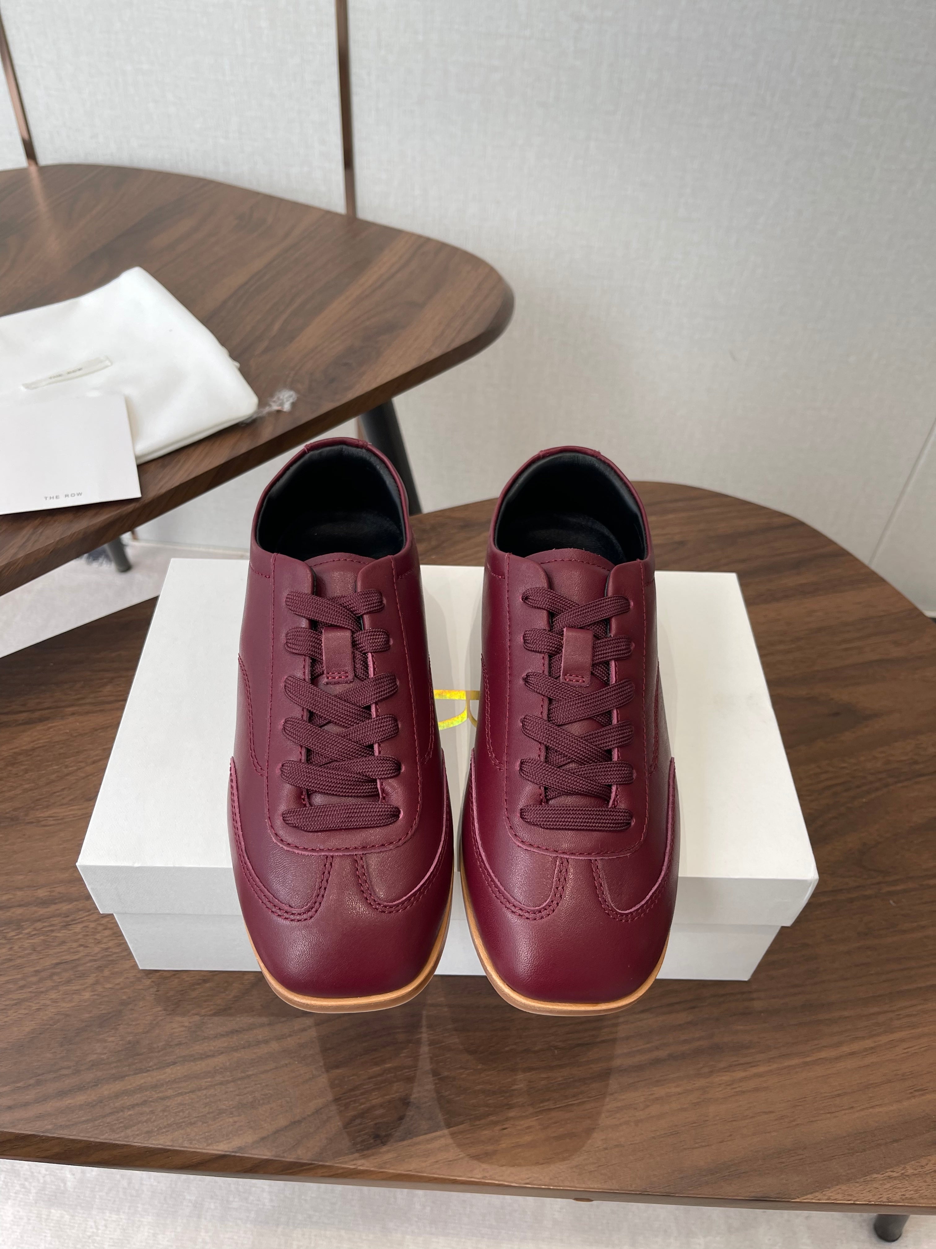 THE ROW 26S SNEAKERS IN BURGUNDY RED CALFSKIN