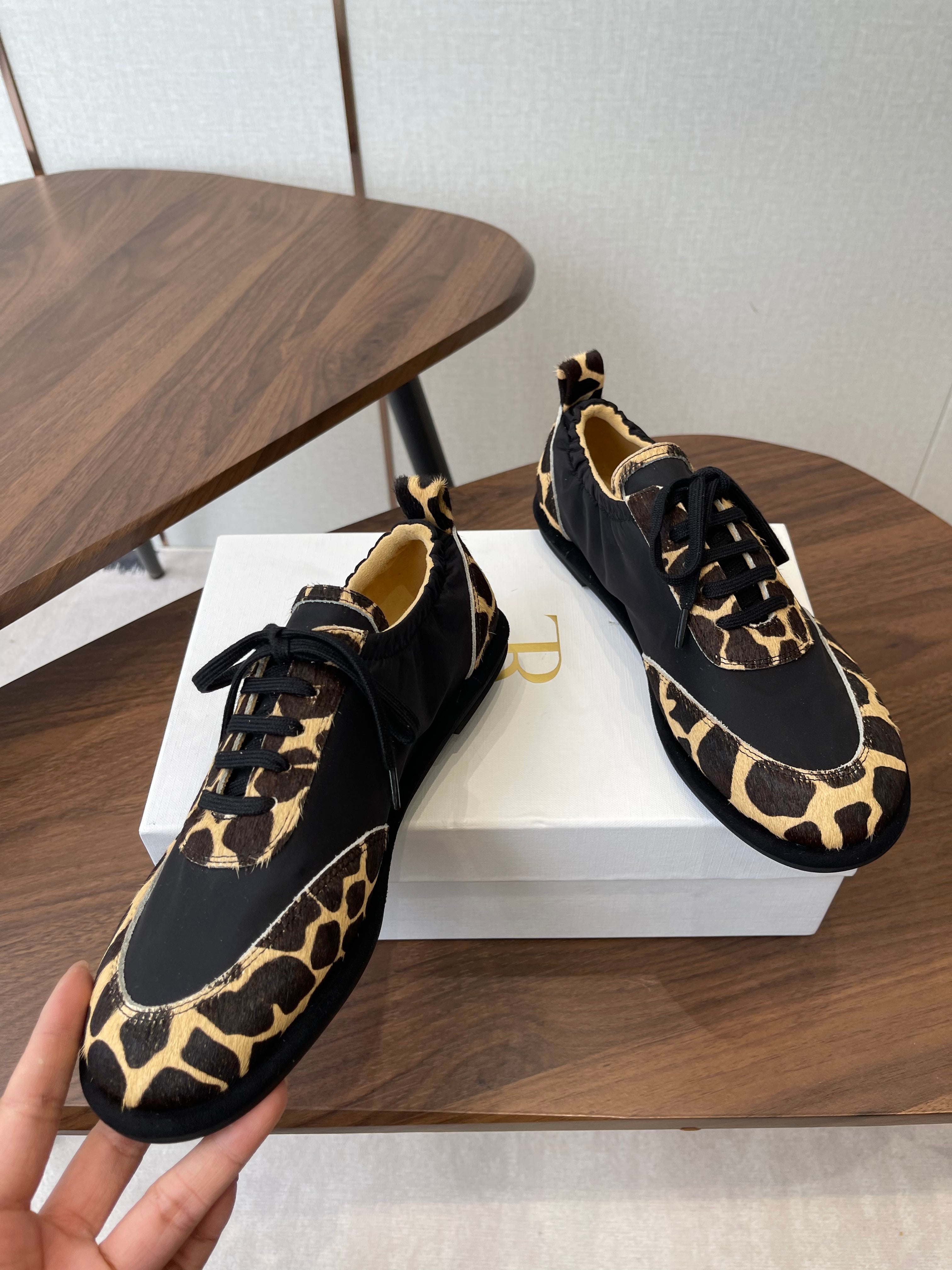 THE ROW 26S SNEAKERS IN LEOPARD PONY HAIR AND BLACK FABRIC