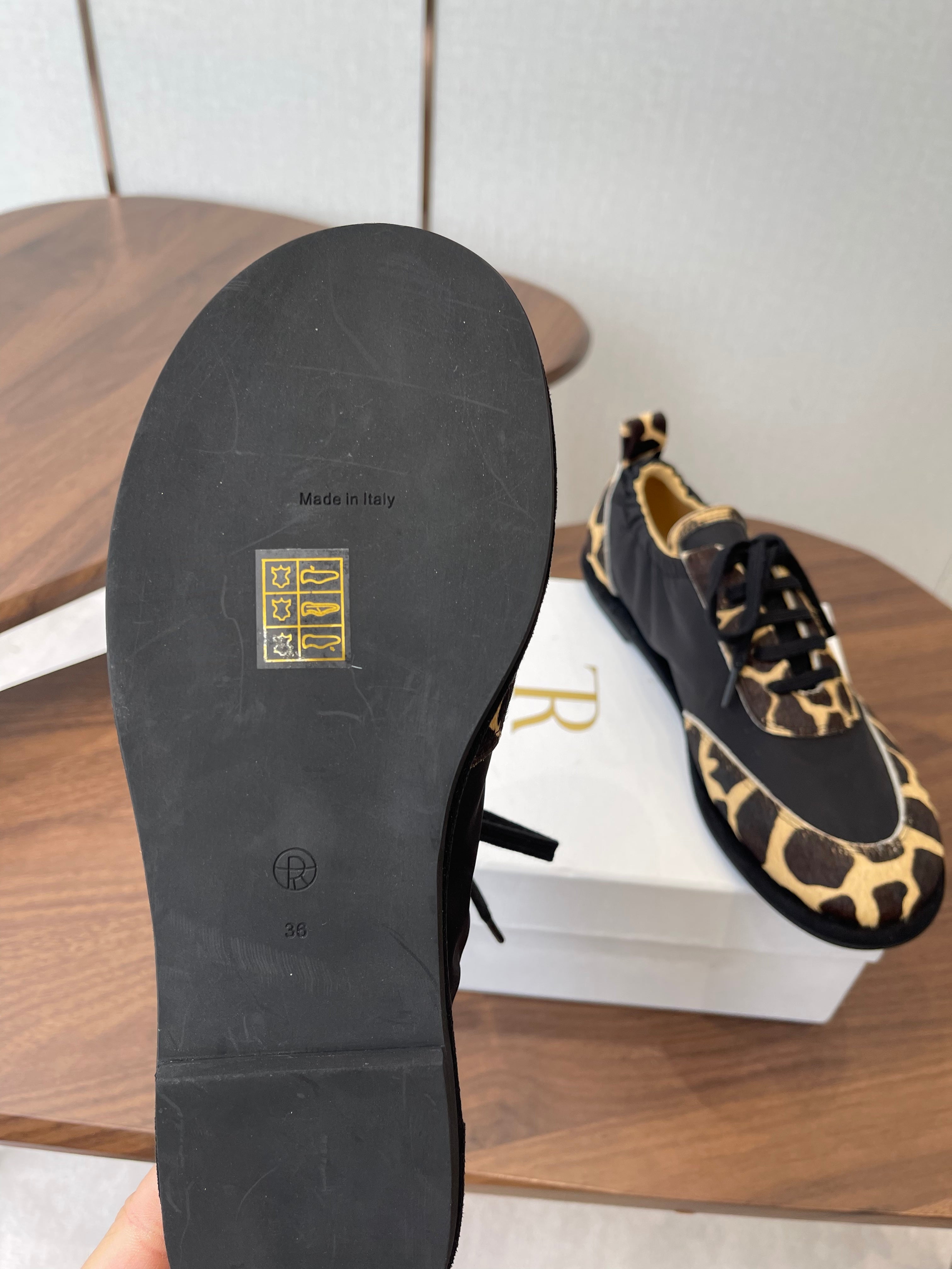THE ROW 26S SNEAKERS IN LEOPARD PONY HAIR AND BLACK FABRIC