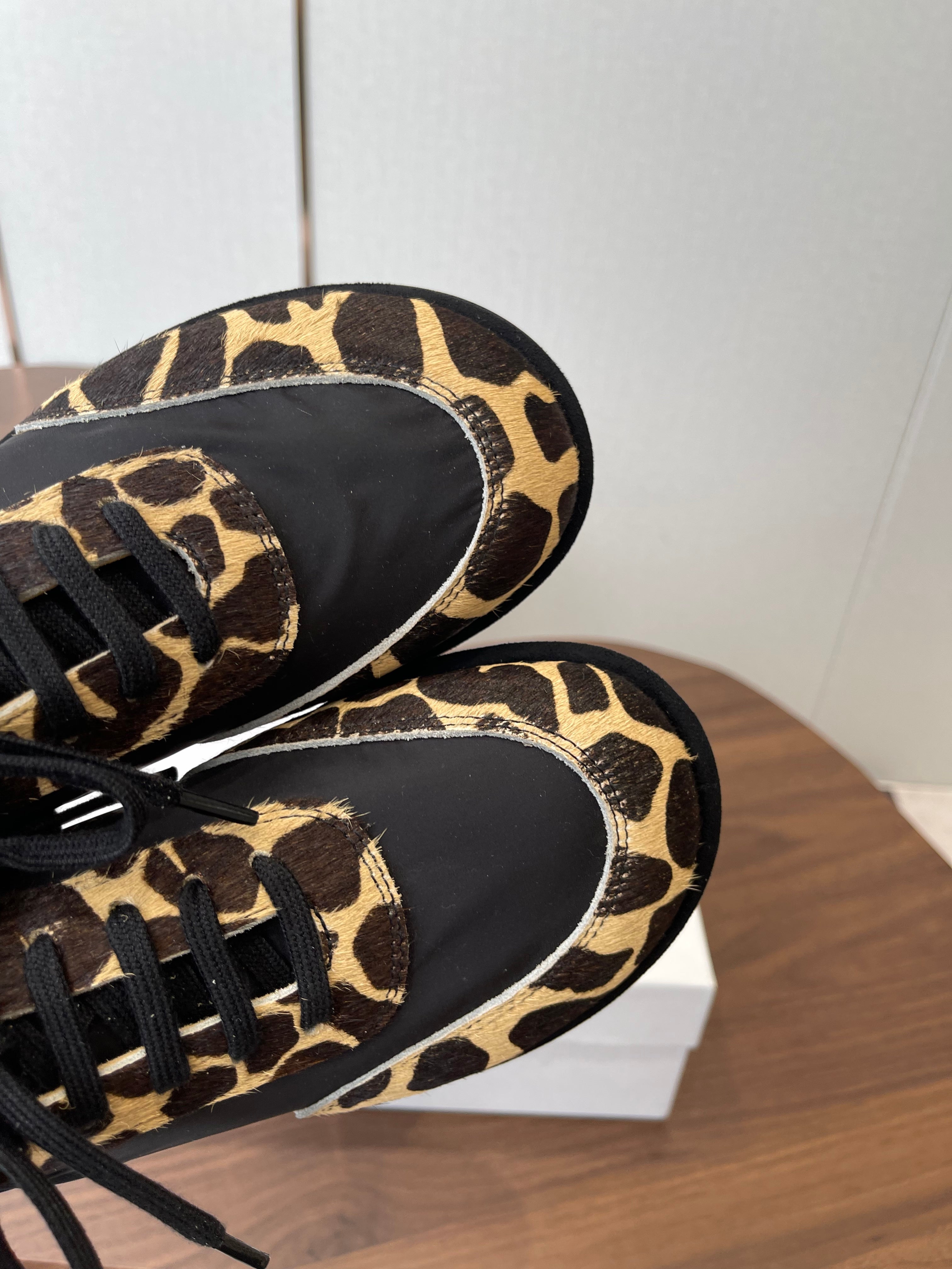 THE ROW 26S SNEAKERS IN LEOPARD PONY HAIR AND BLACK FABRIC