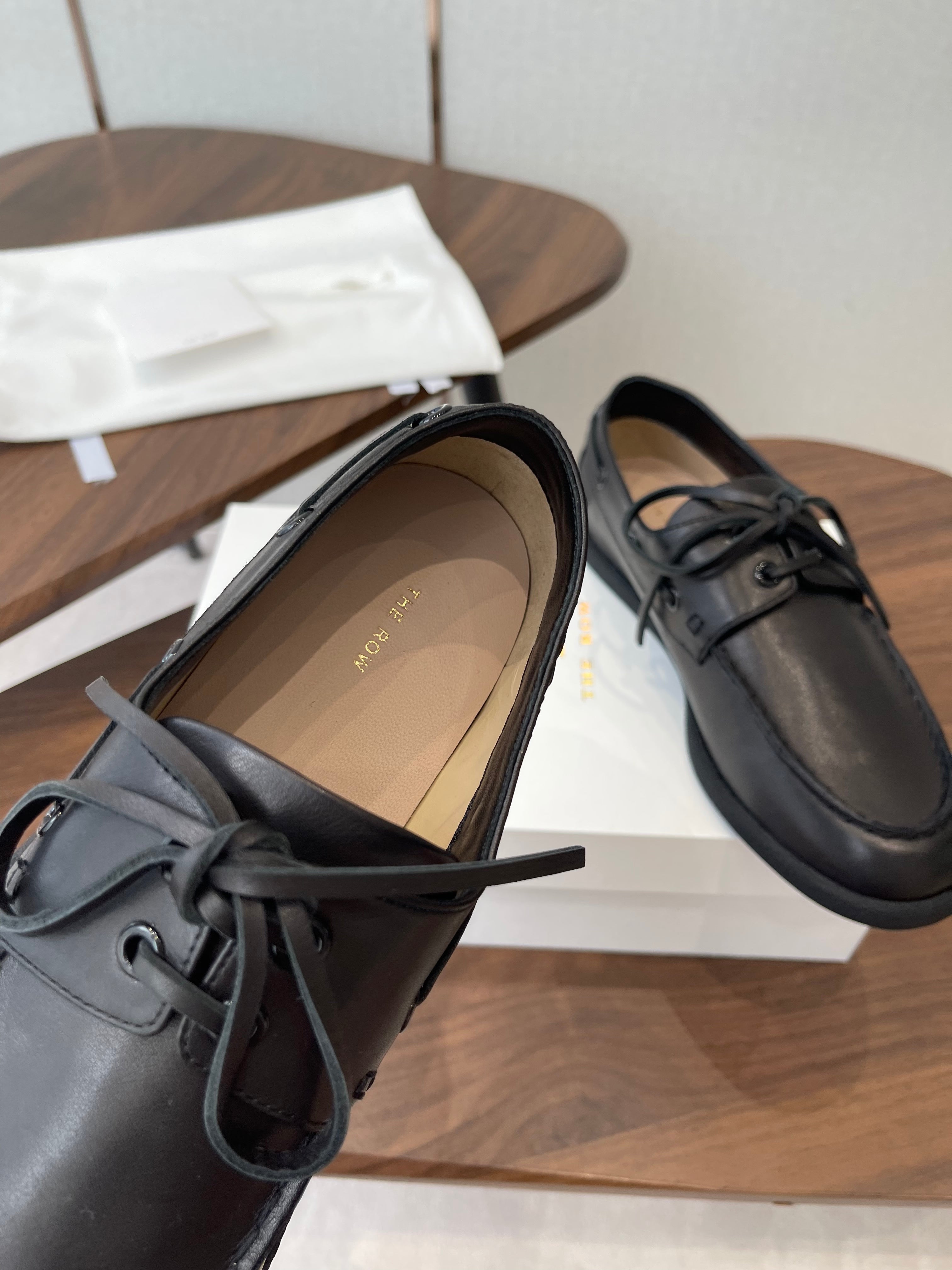 THE ROW 26S LOAFERS IN BLACK CALFSKIN