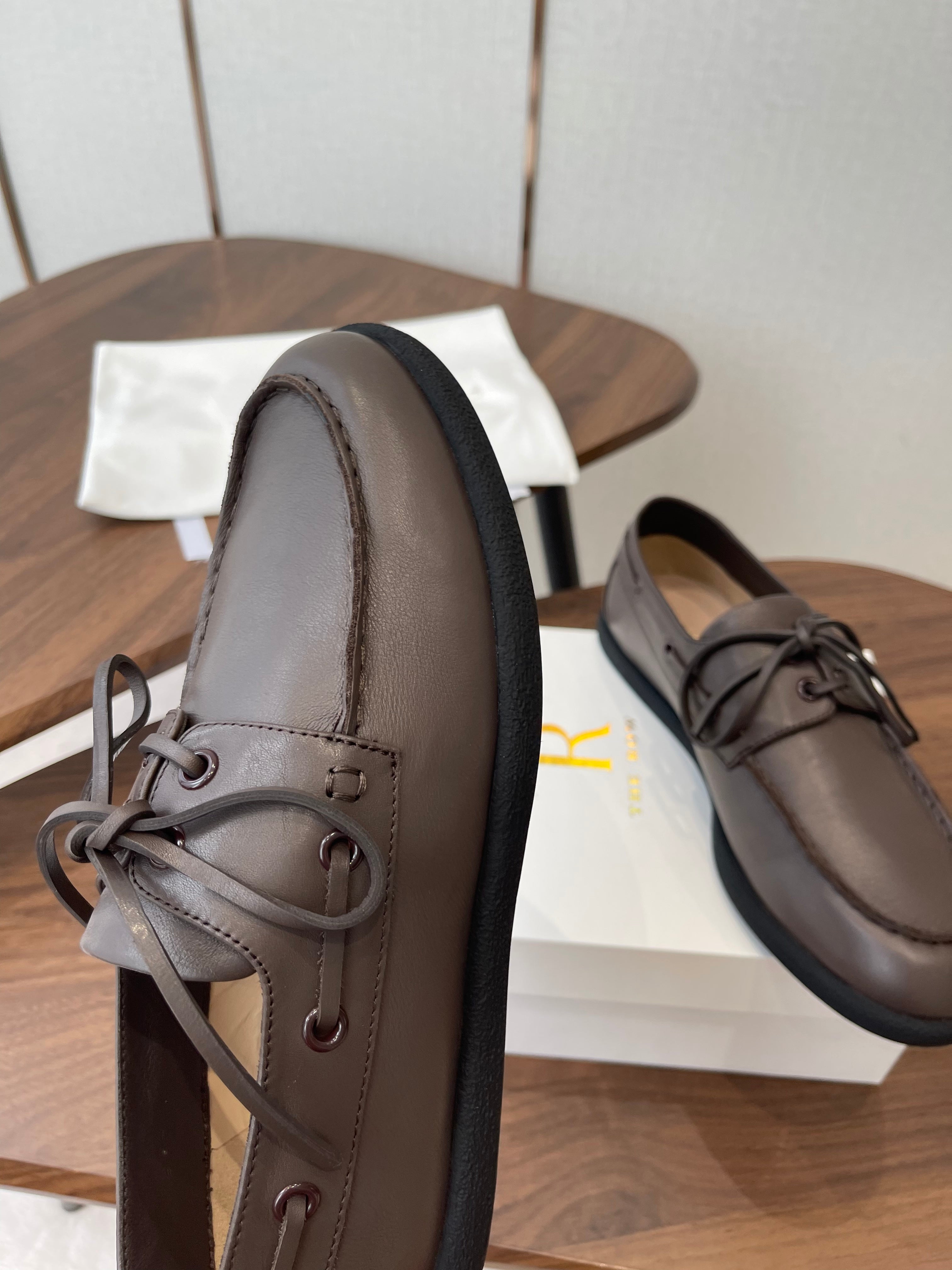 THE ROW 26S LOAFERS IN DARK BROWN CALFSKIN