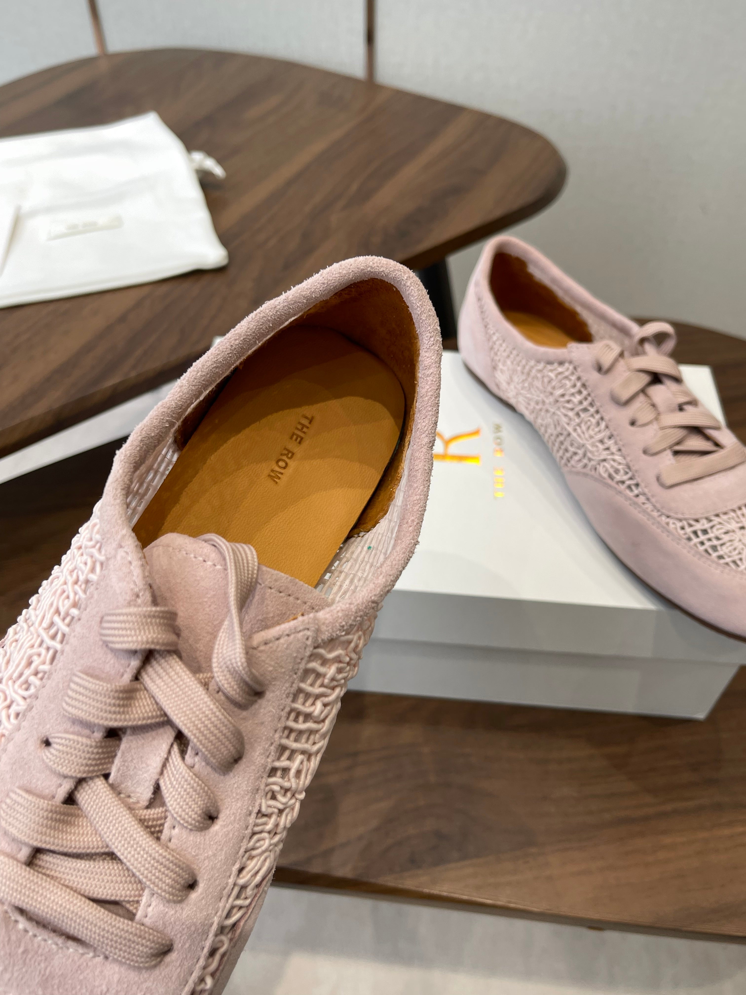 THE ROW 26S LACE UP SNEAKERS IN LIGHT PINK SUEDE